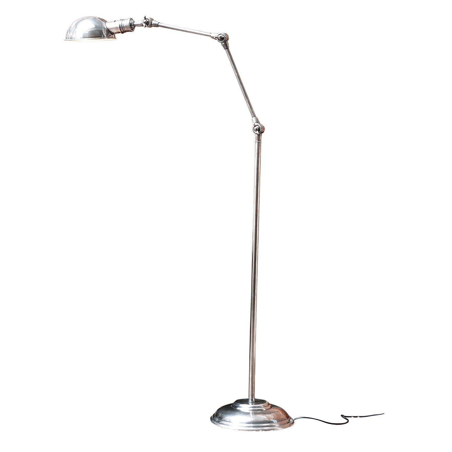 Starožitná stříbrná barva Stojací lampa Tulsa v antik stříbrné barvě s nastavitelným ramenem a kovovým podstavcem