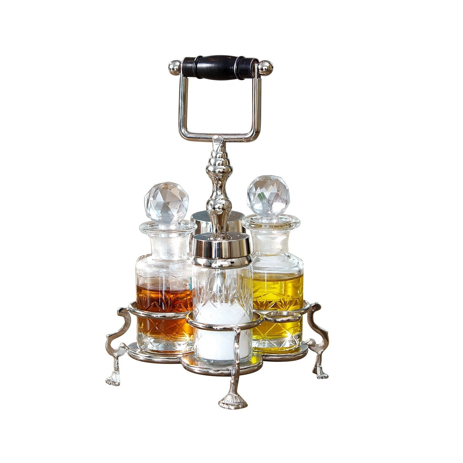 Menáž Fayetteville Sada koření ze skla a kovu s křišťálovými uzávěry, vhodná na olej, ocet a sůl