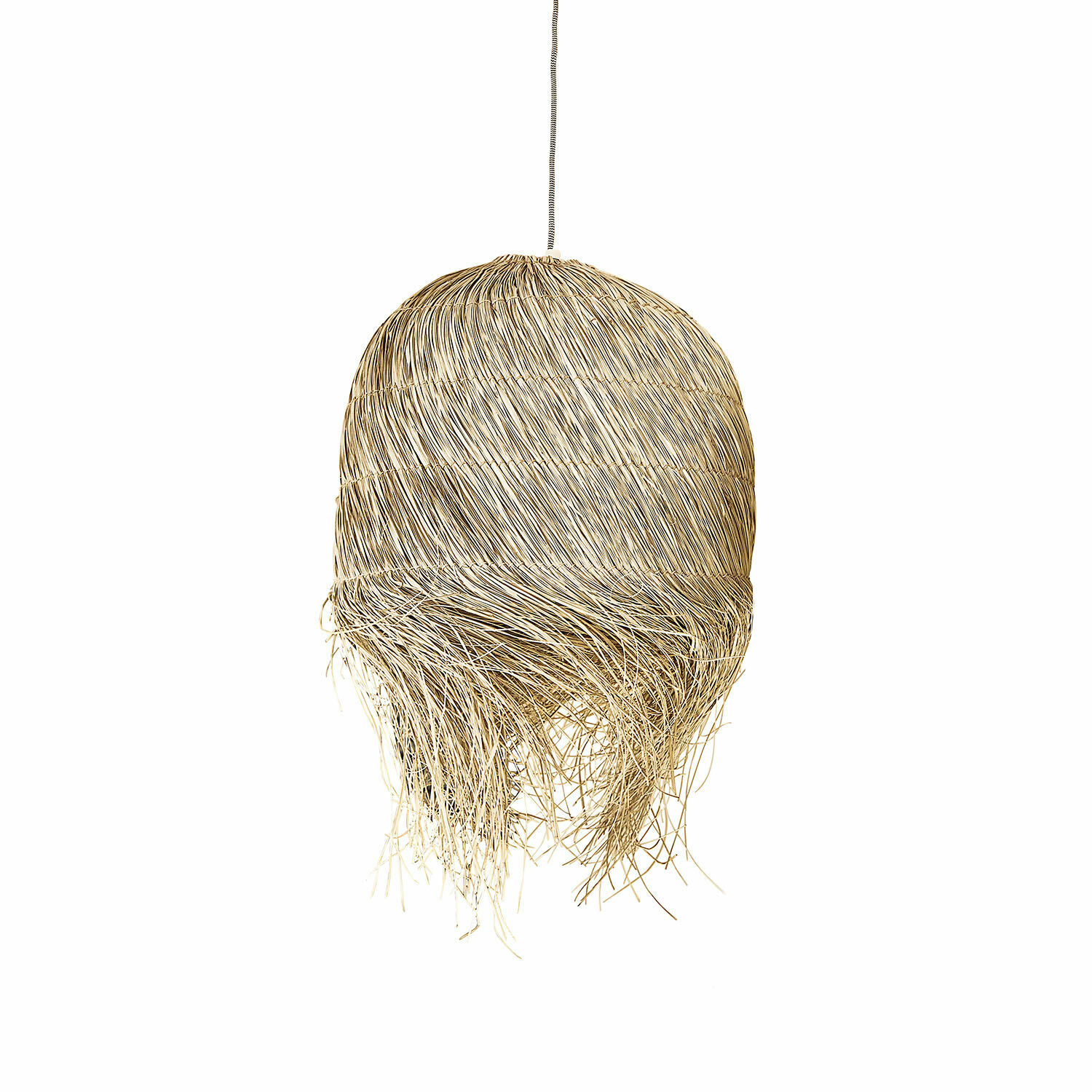 Stínidlo Little Shereena Závěsná lampa z přírodního ratanu v béžové barvě s ozdobnými třásněmi, boho styl