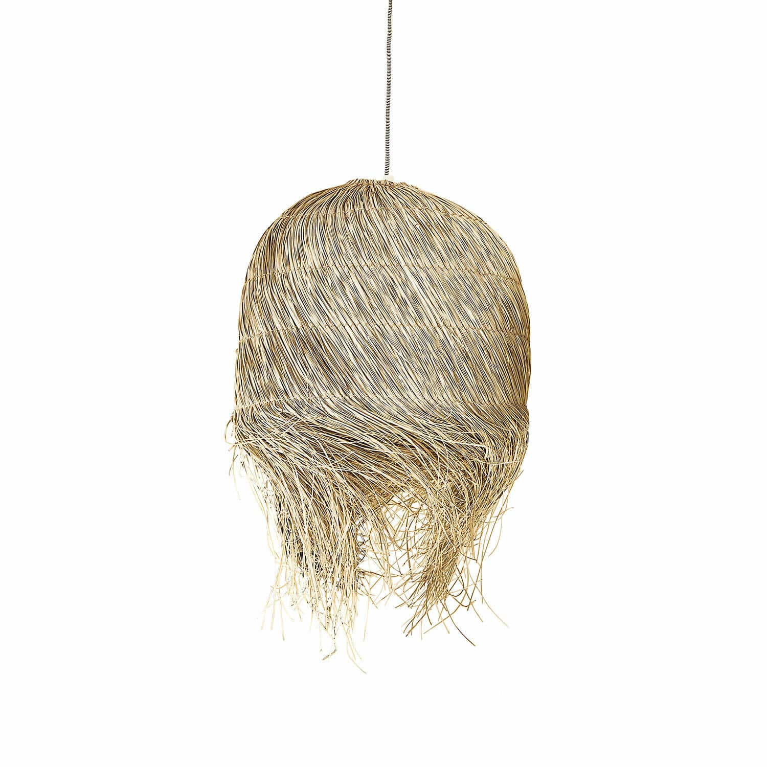 Stínidlo Little Shereena Závěsná lampa z přírodního ratanu v béžové barvě s ozdobnými třásněmi, boho styl