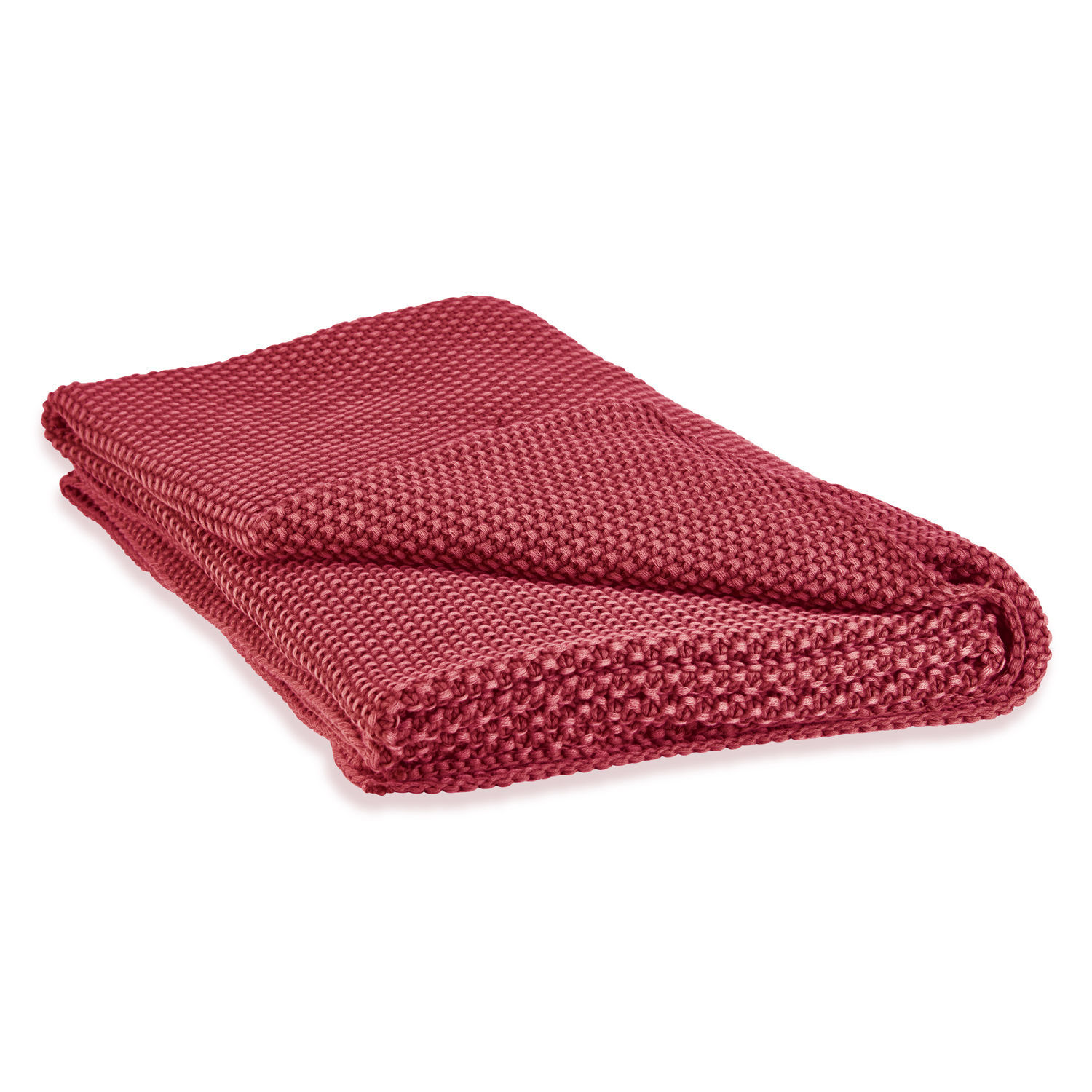 Červená hrubě pletená deka z měkkého materiálu, ideální pro domácí relaxaci