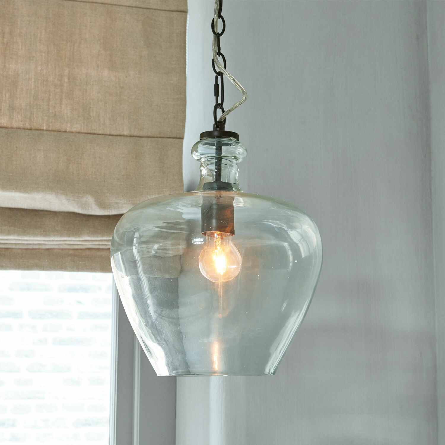 Závěsná lampa Morazan Průhledné skleněné závěsné svítidlo s žárovkou, moderní osvětlení do obývacího pokoje nebo kuchyně
