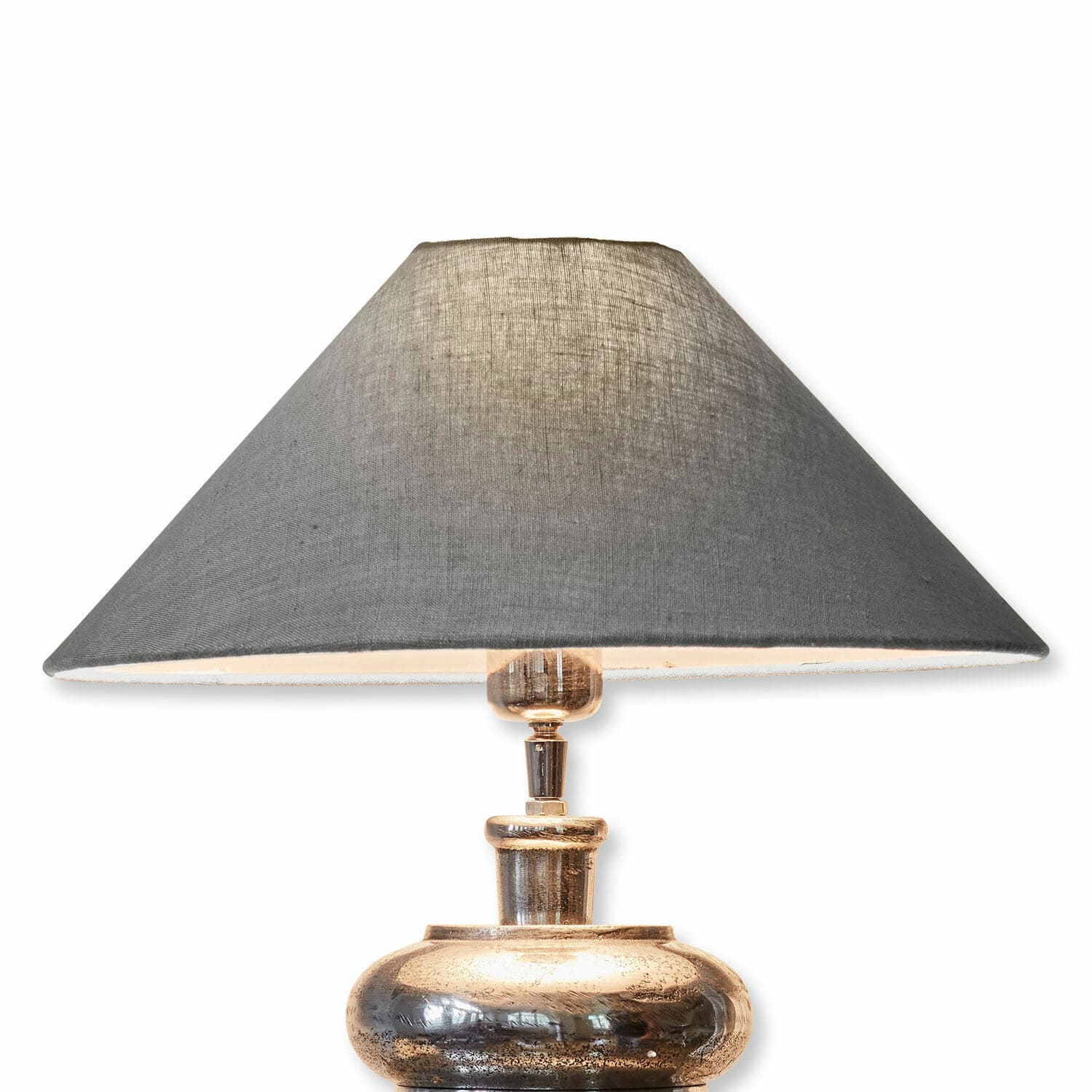 Stínítko lampy Emmera Stolní lampa s měděnou kovovou základnou a šedým látkovým stínidlem, dekorativní lampa do obývacího pokoje