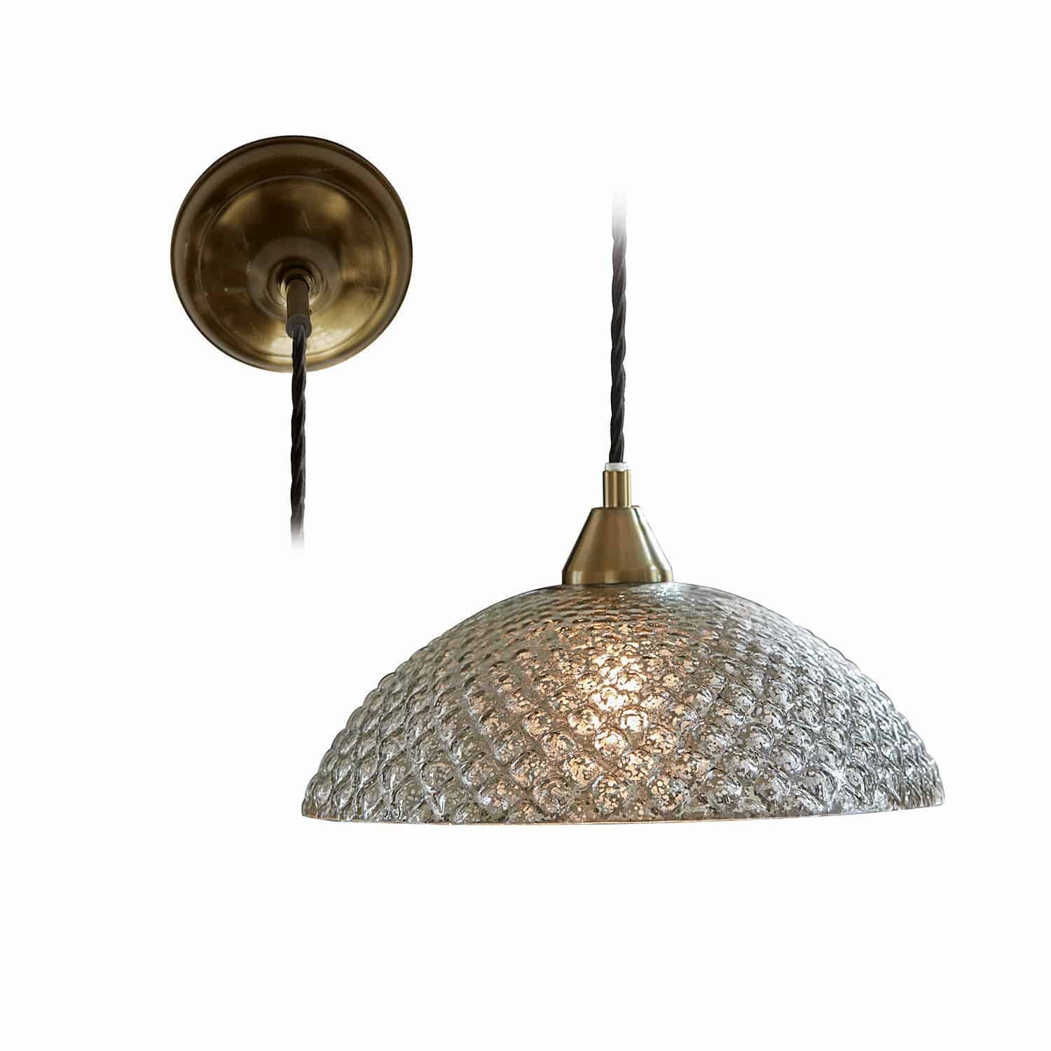 Závěsné svítidlo Lawndale Závěsná skleněná lampa s mosazným držákem a černým kabelem, dekorativní texturovaný stínidlo