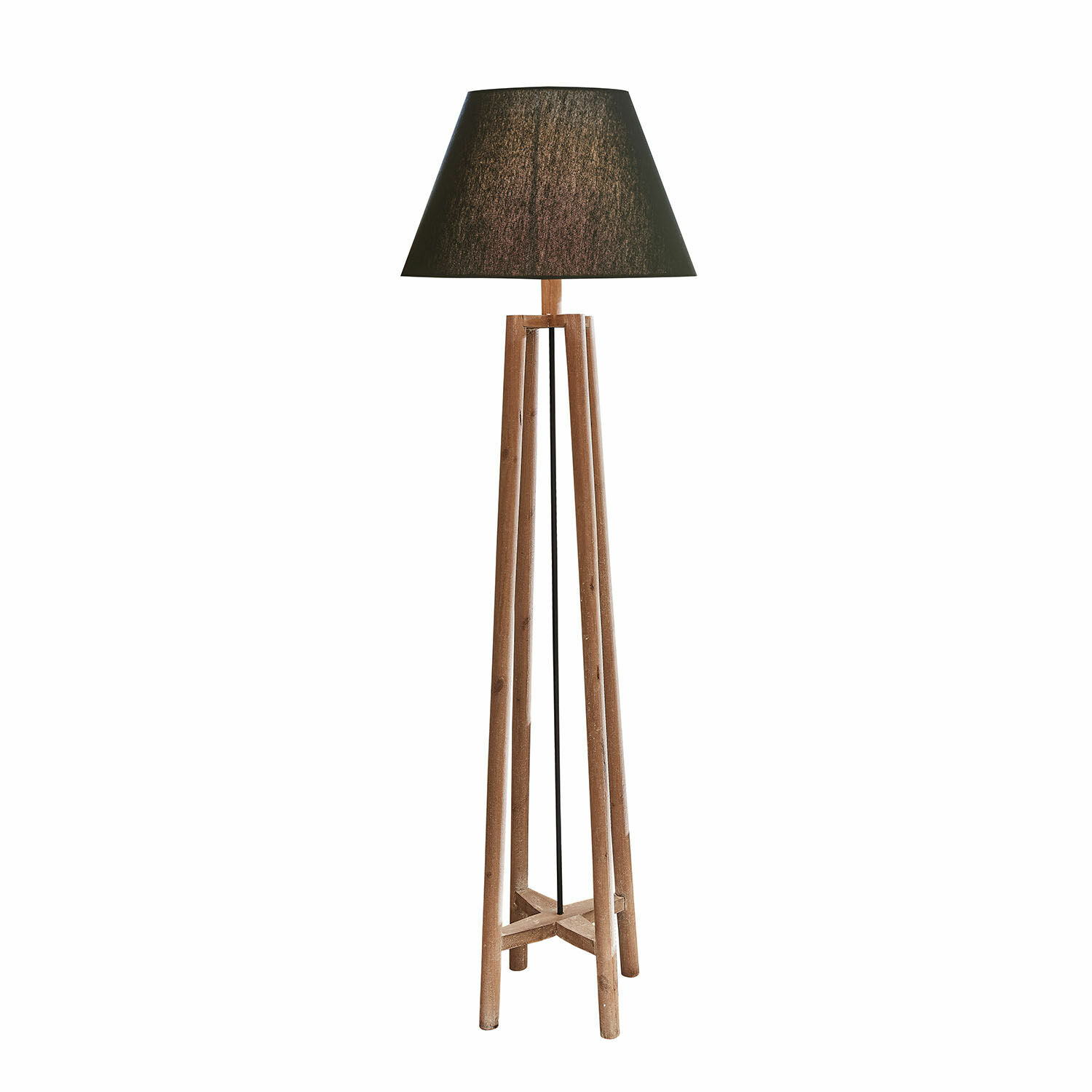 hnědá/černá Stojací lampa Edgewood z hnědého dřeva s černým stínidlem pro obývací pokoj