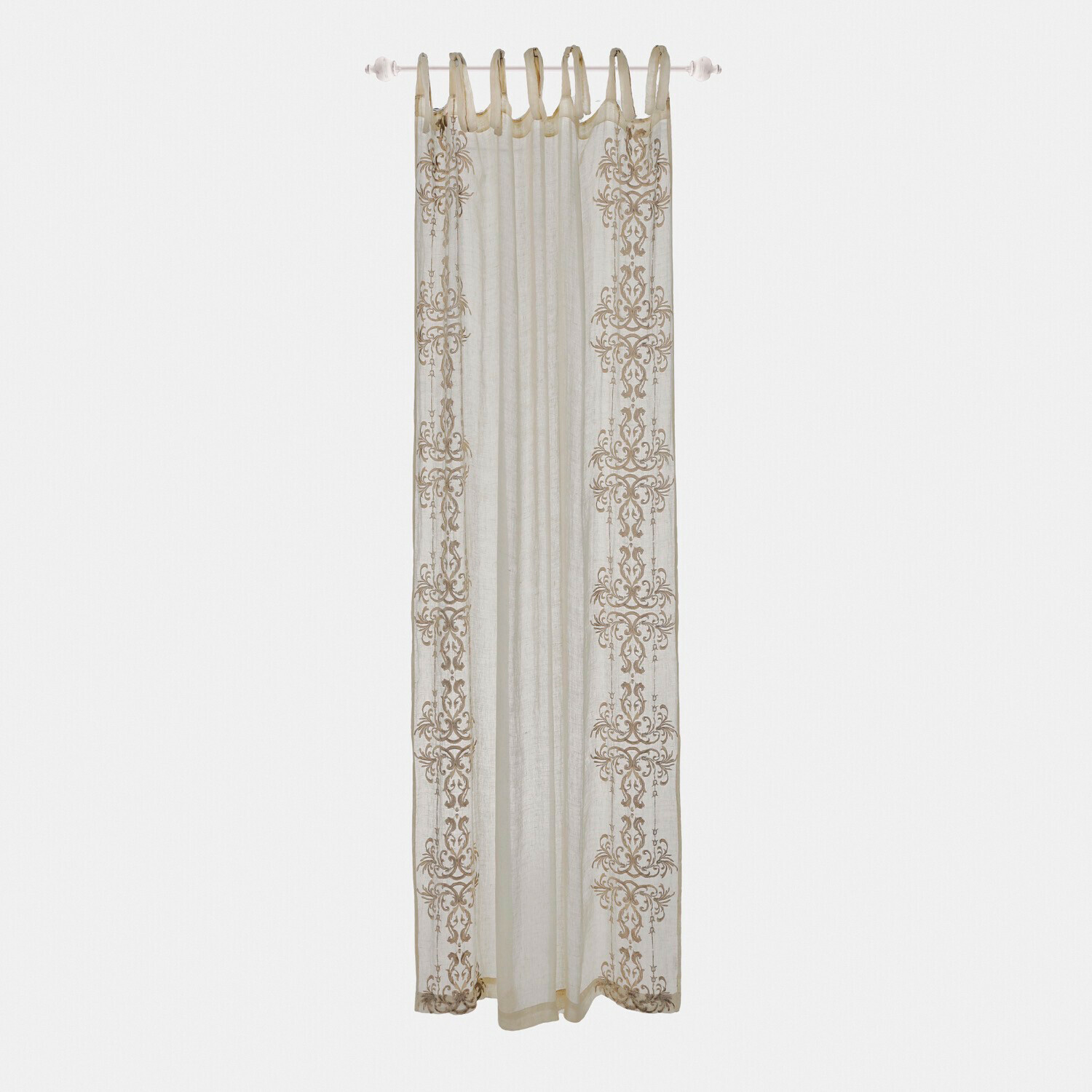 Béžový lněný závěs s dekorativním vzorem, lehký a elegantní do obývacího pokoje nebo ložnice