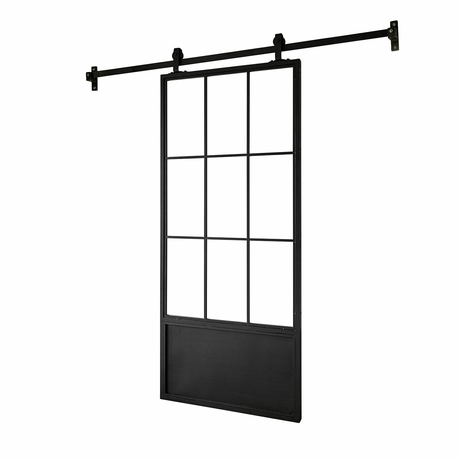 Posuvné dveře Luisant Černé kovové posuvné dveře s mřížkovým rámem, moderní průmyslový design do interiéru