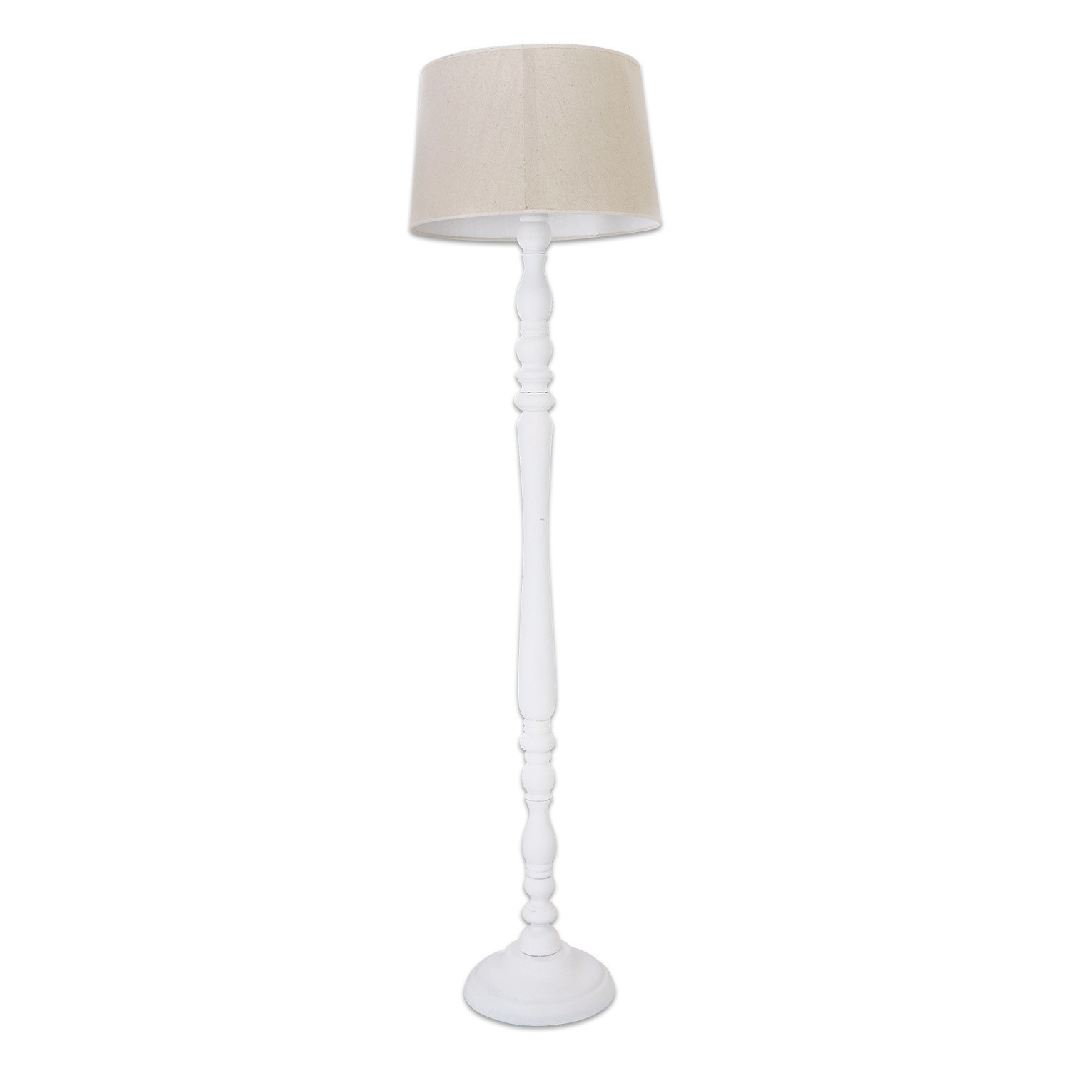 Stojací lampa Statford Bílá dřevěná stojací lampa s béžovým stínidlem, klasický design do obývacího pokoje
