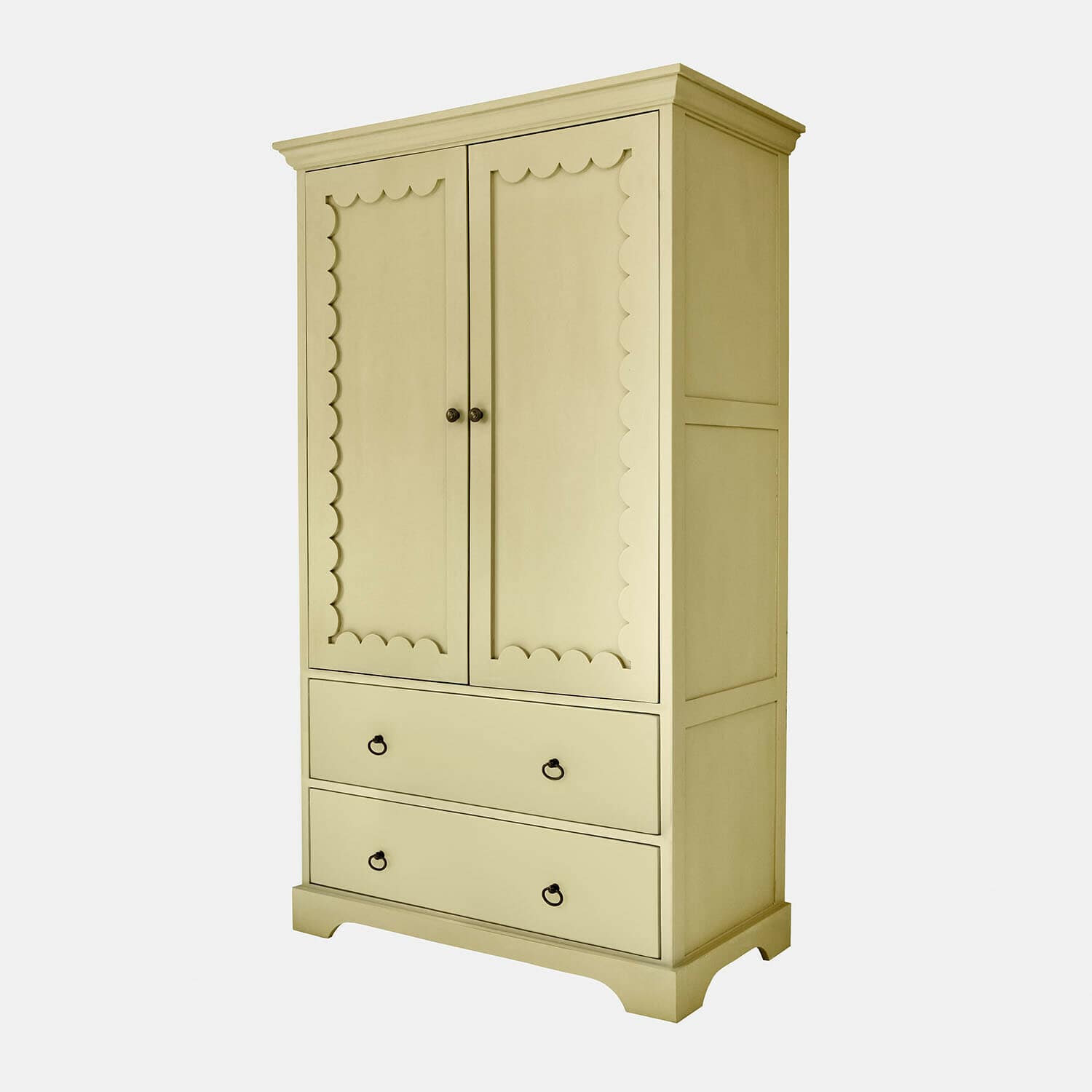 Béžová dřevěná skříň se dvěma dveřmi a dvěma zásuvkami, vintage úložný nábytek