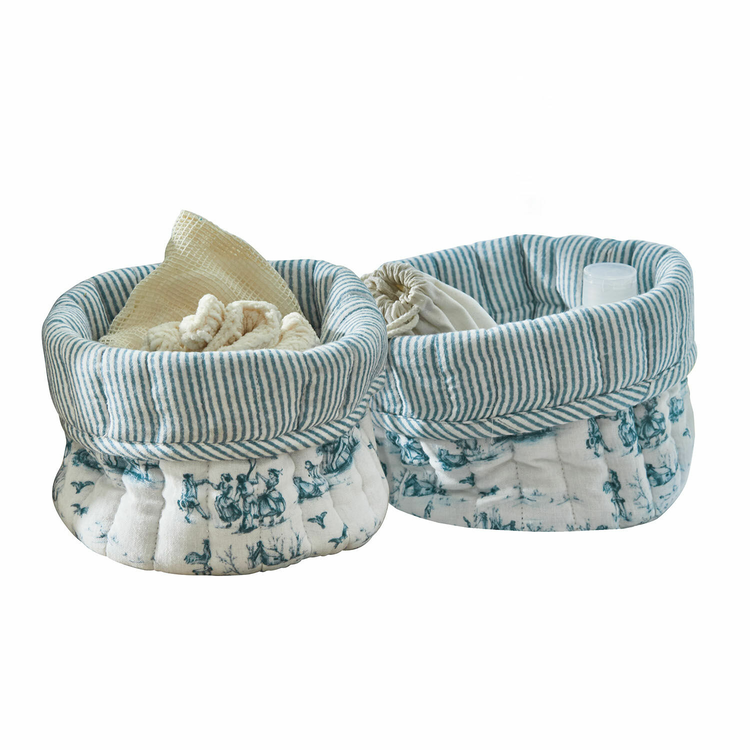 Košík, 2dílná sada Emilie Dva měkké bavlněné koše s modrobílým vzorem pro domácí uskladnění