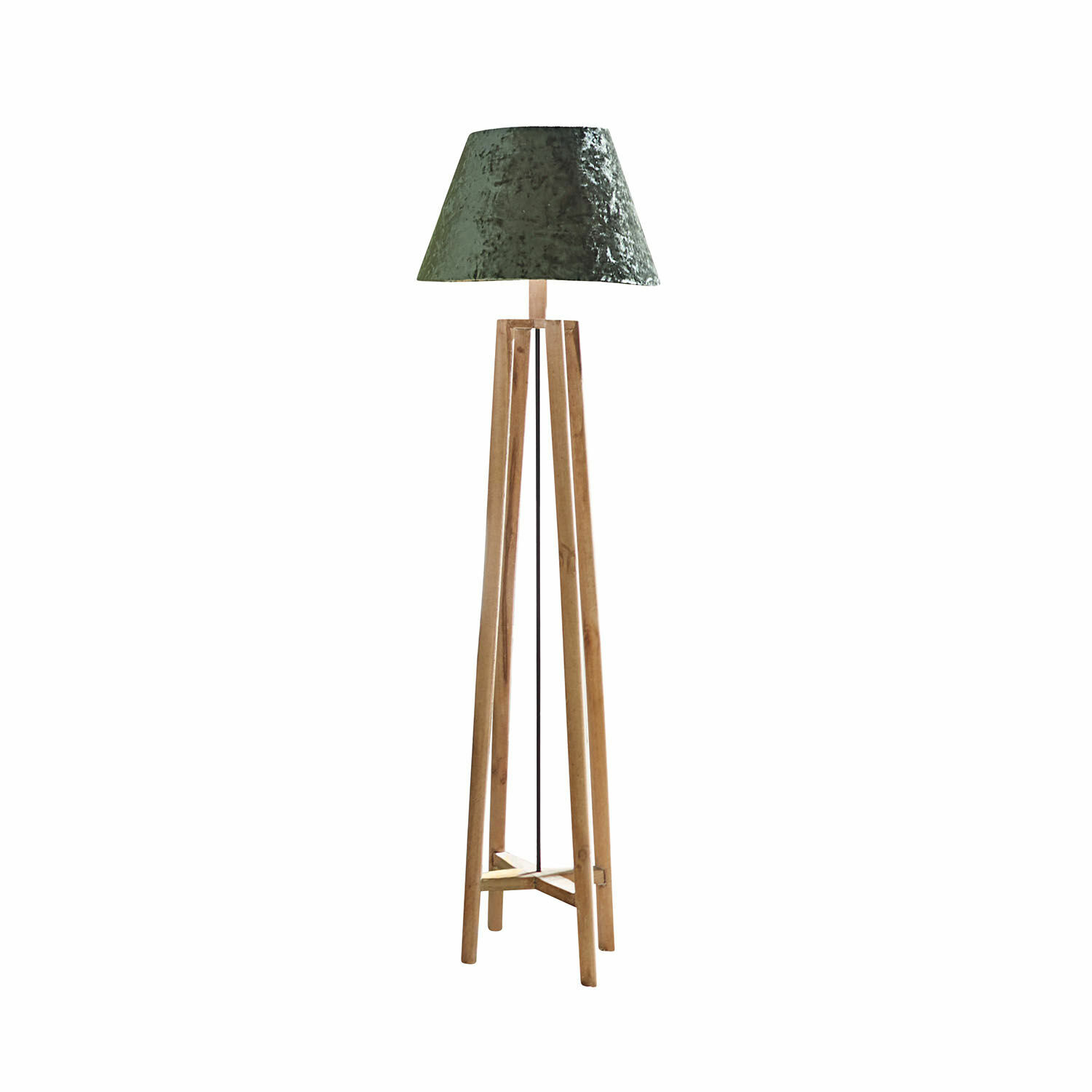 hnědá/zelená Stojací lampa Edgewood s hnědým dřevěným podstavcem a zeleným stínidlem, moderní osvětlení