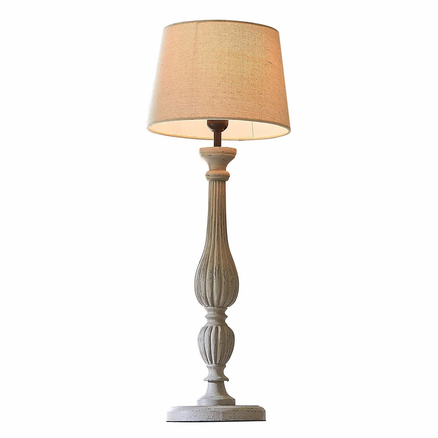 Stolní lampa Zepinal Stolní lampa z bílého dřeva s béžovým stínidlem, dekorativní prvek do obývacího pokoje
