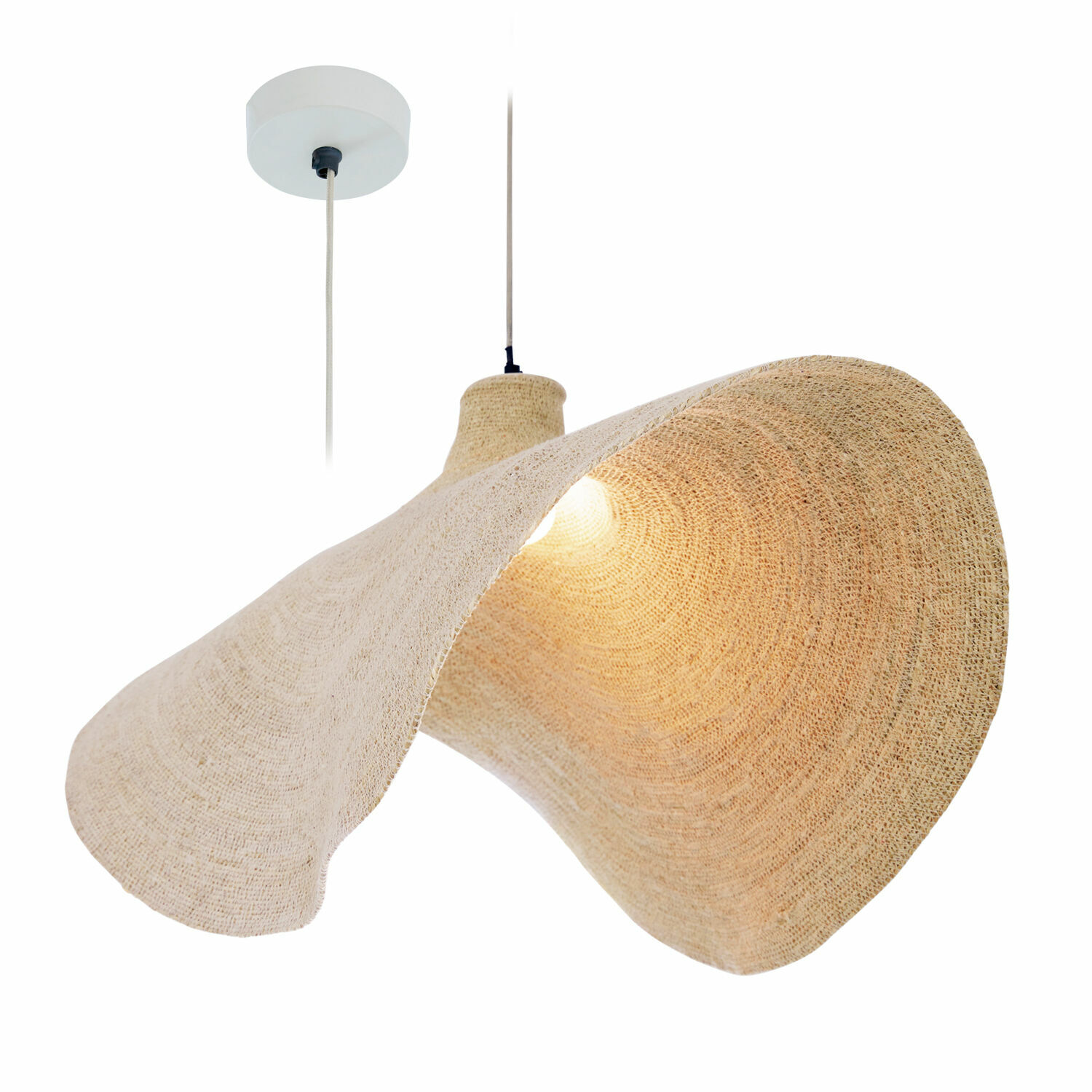 Závěsné svítidlo Thaon Závěsná lampa z přírodního béžového materiálu s vlnitým tvarem, dekorativní stropní svítidlo
