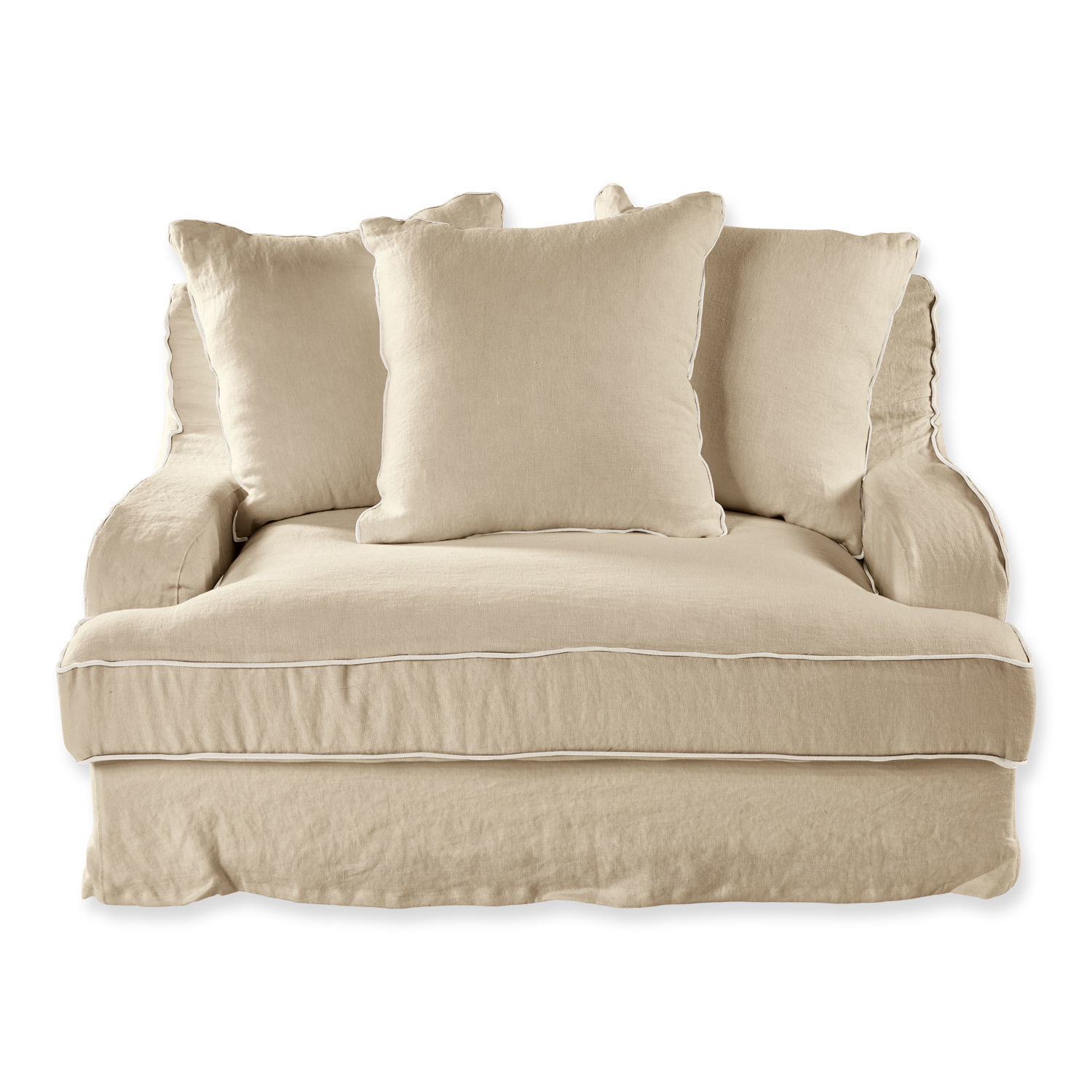 Krémsová pohovka Monaco z lněné látky s měkkými polštáři, pohodlná do obýváku