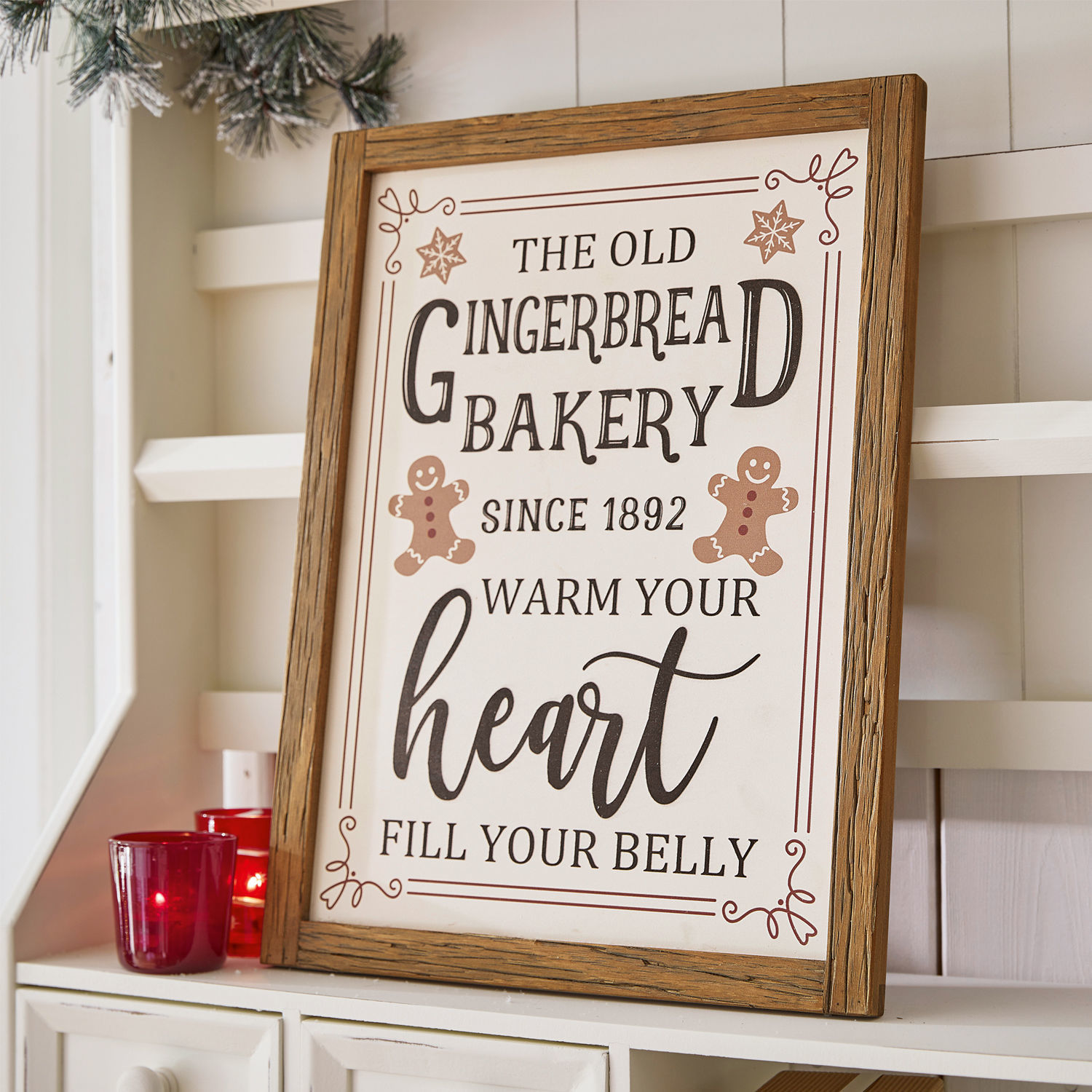 Obraz Bakery Dřevěný rám s dekorativním nápisem o perníkové pekárně a vánoční atmosféře