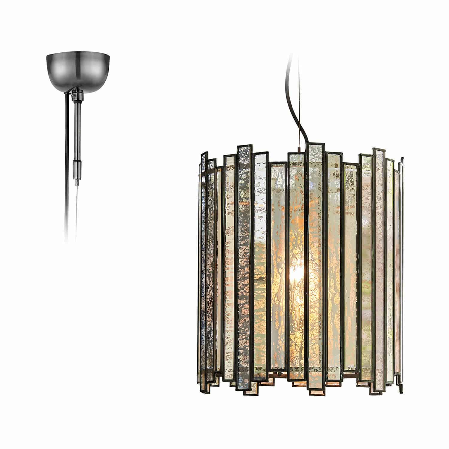 Závěsné svítidlo Thévigny Závěsná lampa s kovovým rámem a stříbrnými skleněnými panely do obývacího pokoje