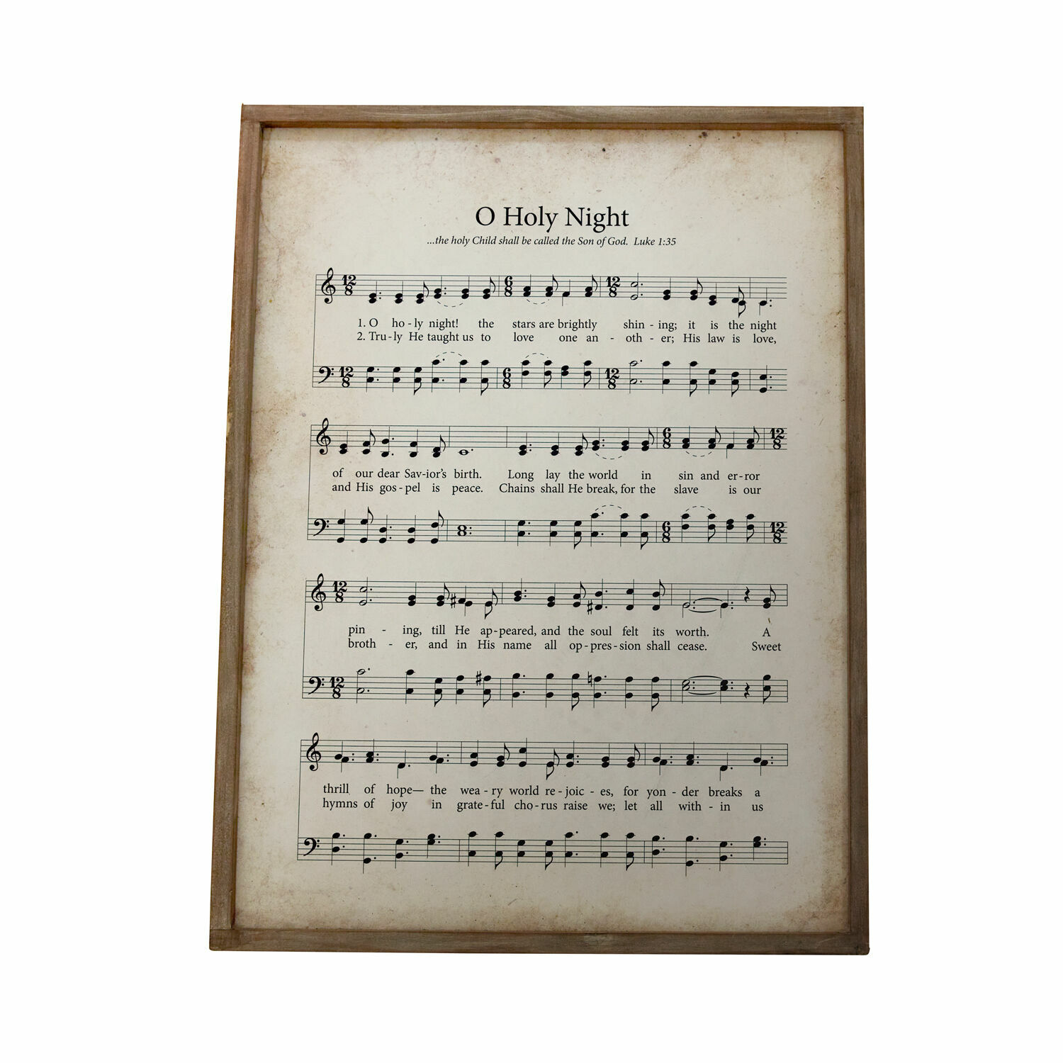 Obraz Holy Night Obraz s notami a textem písně O Holy Night v dřevěném rámu na bílém pozadí