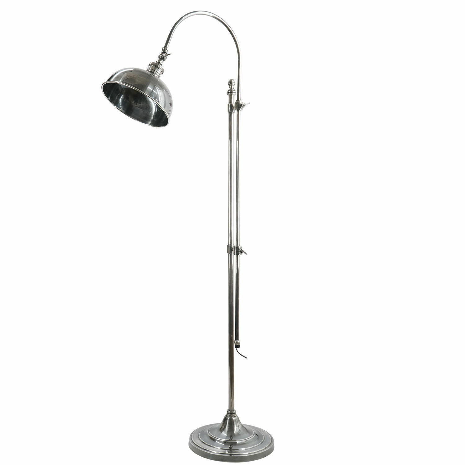 Stojací lampa Conway Stojací lampa z kovu ve stříbrné barvě s nastavitelným stínidlem v industriálním stylu