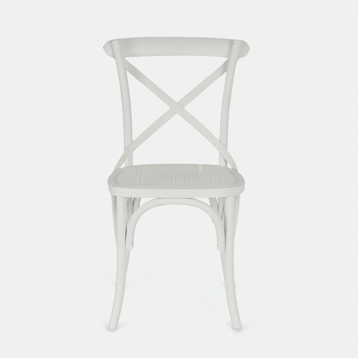 Židle Kary Bílá dřevěná židle s křížovou opěrkou a pleteným sedákem v rustikálním stylu