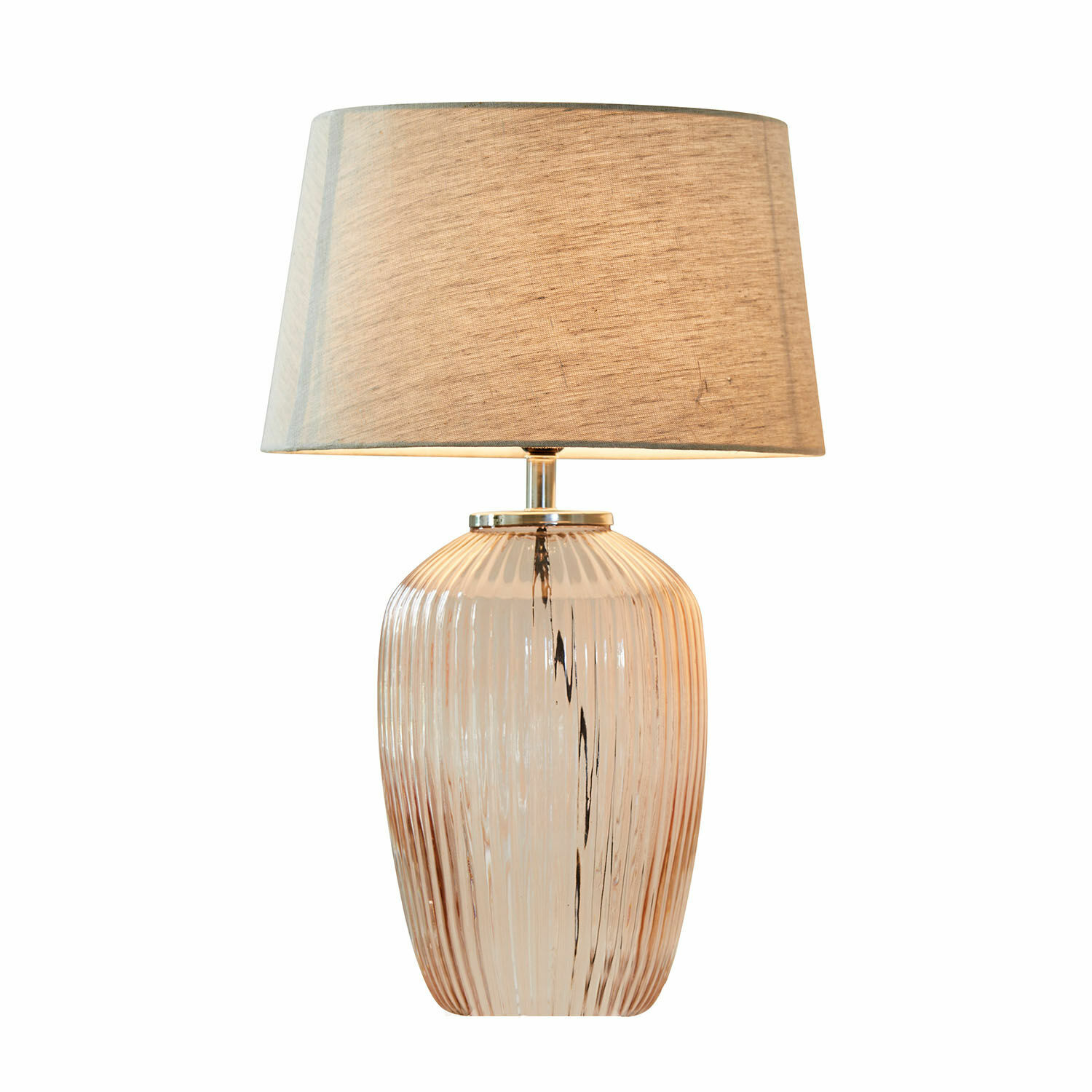 krémová/růžová Stolní lampa Fenis s krémovým stínidlem a růžovým skleněným podstavcem, dekorativní osvětlení