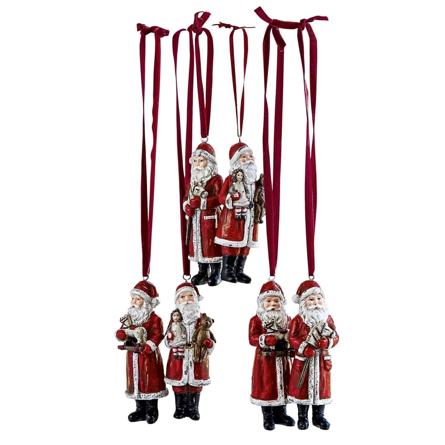 Santa Claus, 6dílná sada Corvin Sada červených vánočních ozdob Santa Claus z materiálu s pásky na zavěšení