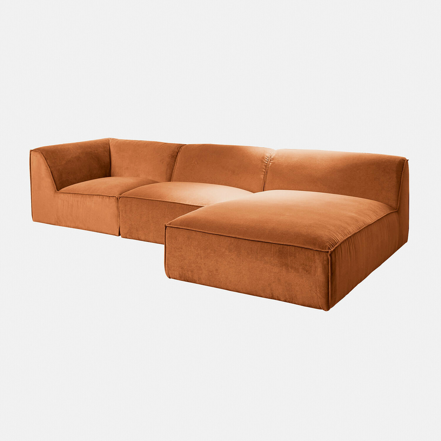 Modulární oranžová pohovka McLean z měkkého materiálu, moderní design do obýváku