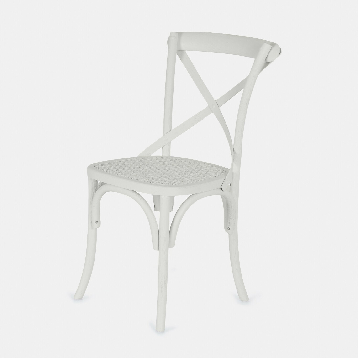 starožitná bílá Bílá dřevěná židle Kary s pleteným sedákem, klasický design do jídelny