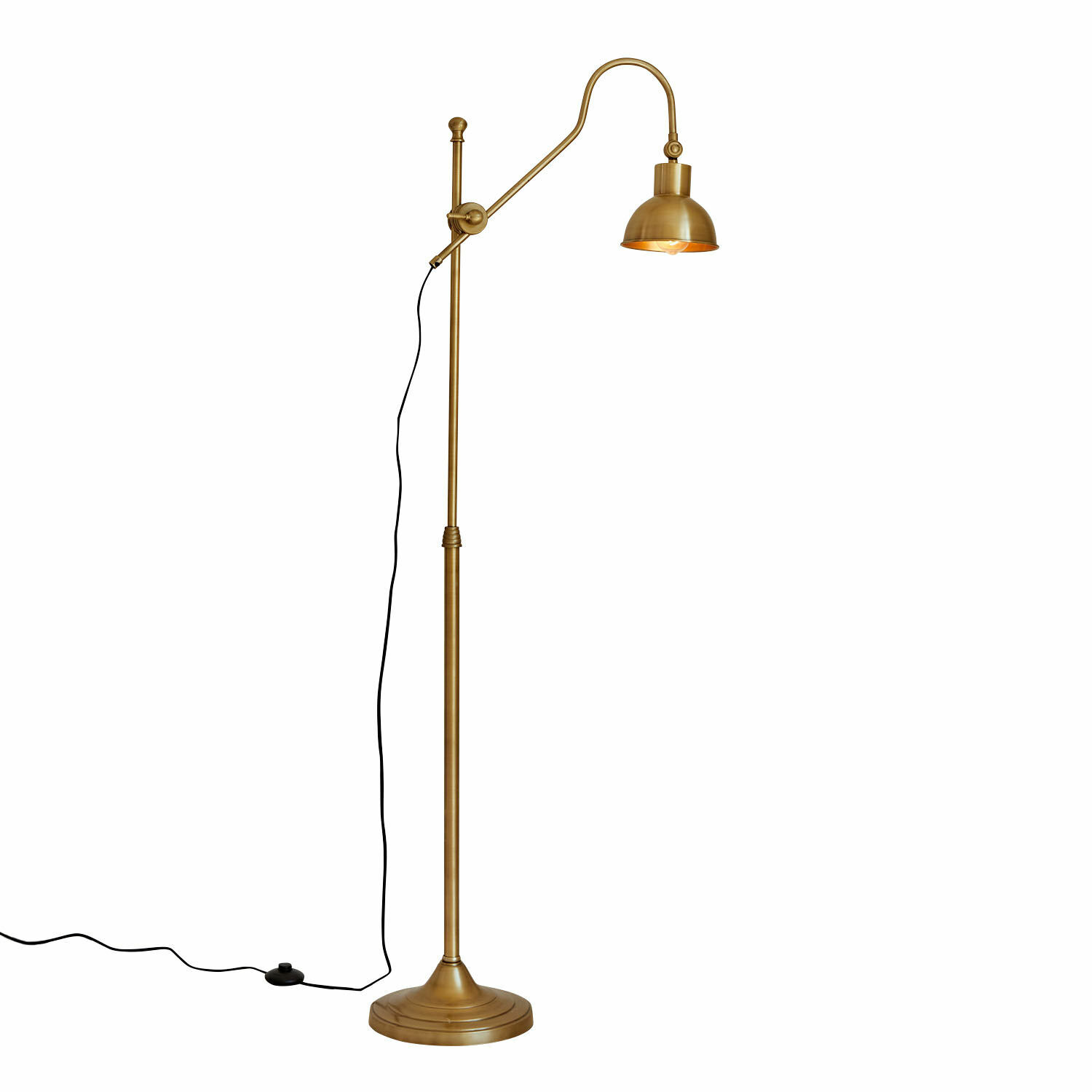 Stojací lampa Delacroille Zlatá kovová stojací lampa s nastavitelným ramenem pro interiérové osvětlení