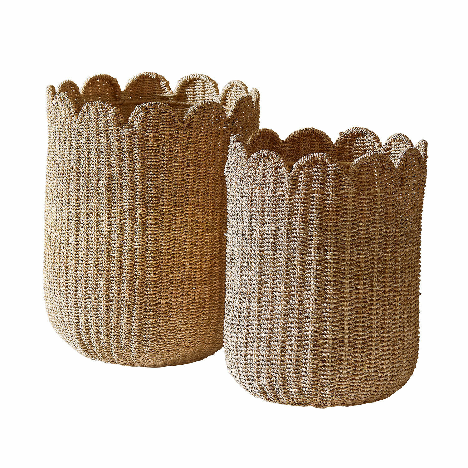 Košíky, 2dílná sada Velourette Sada dvou košů z přírodního pleteného materiálu v béžové barvě pro ukládání.