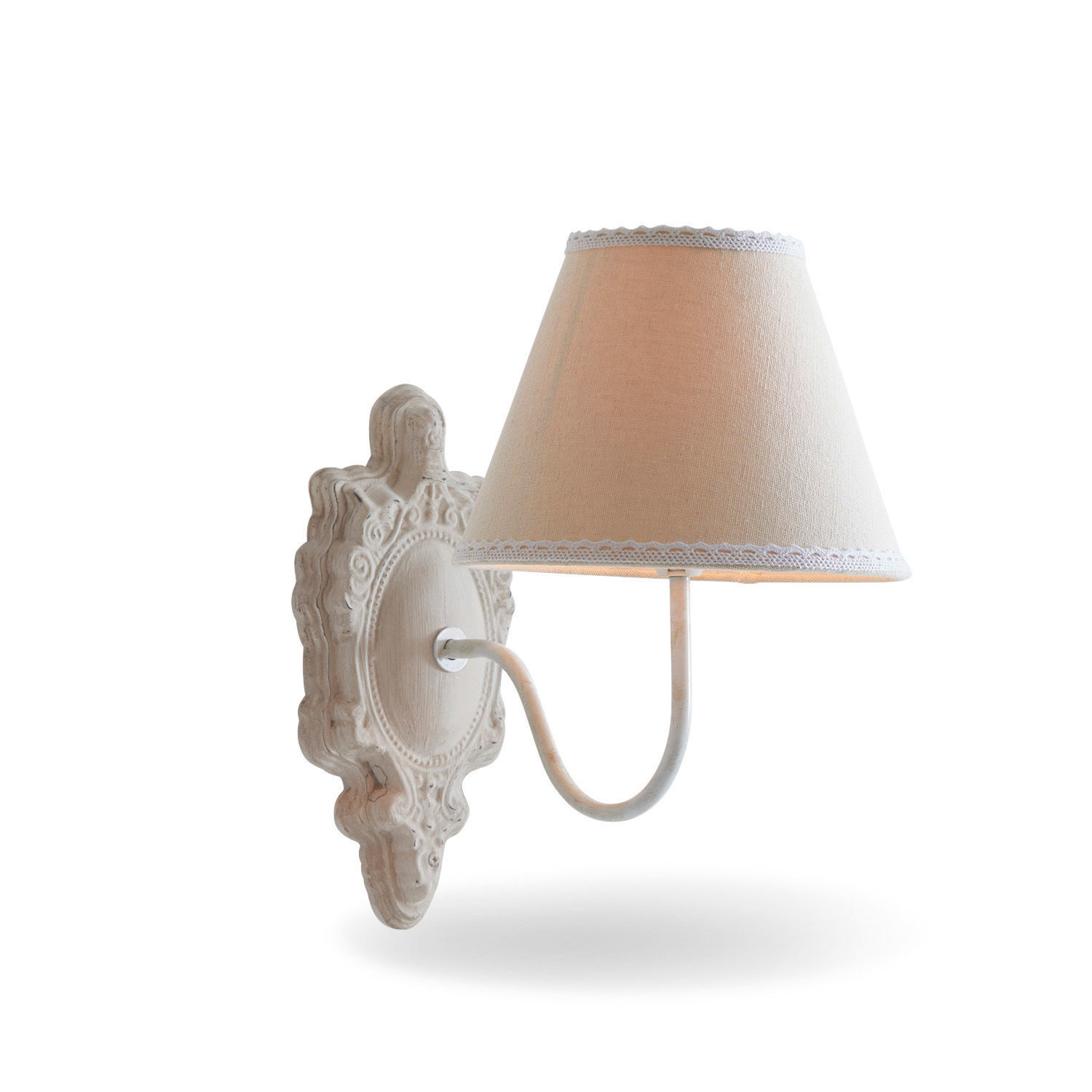 Nástěnná lampa Ascoux Bílé nástěnné svítidlo s látkovým stínidlem a ozdobnou dřevěnou základnou ve vintage stylu