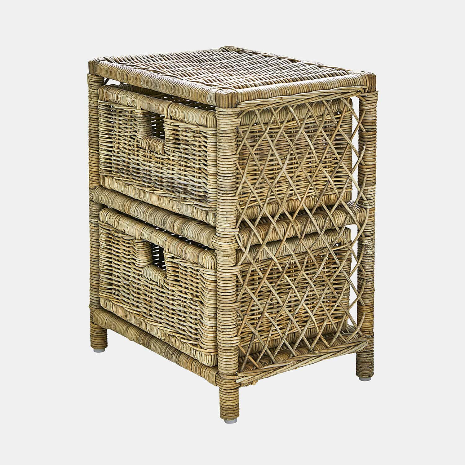 Dvoupatrová komoda z přírodního proutí se dvěma úložnými koši v přírodním odstínu