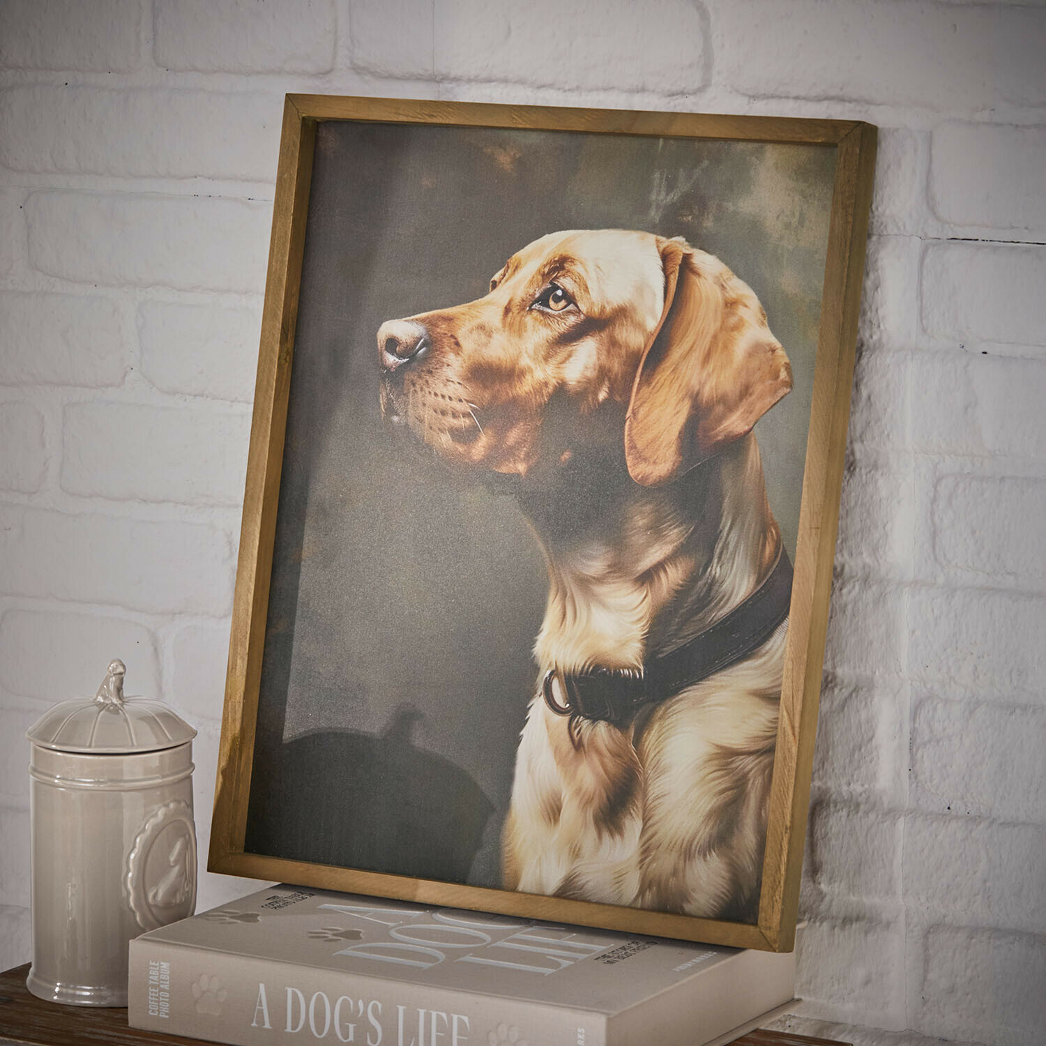 Obraz Purrana Obraz psa v dřevěném rámu na knize A Dog's Life, nástěnná dekorace s motivem zvířat do obývacího pokoje