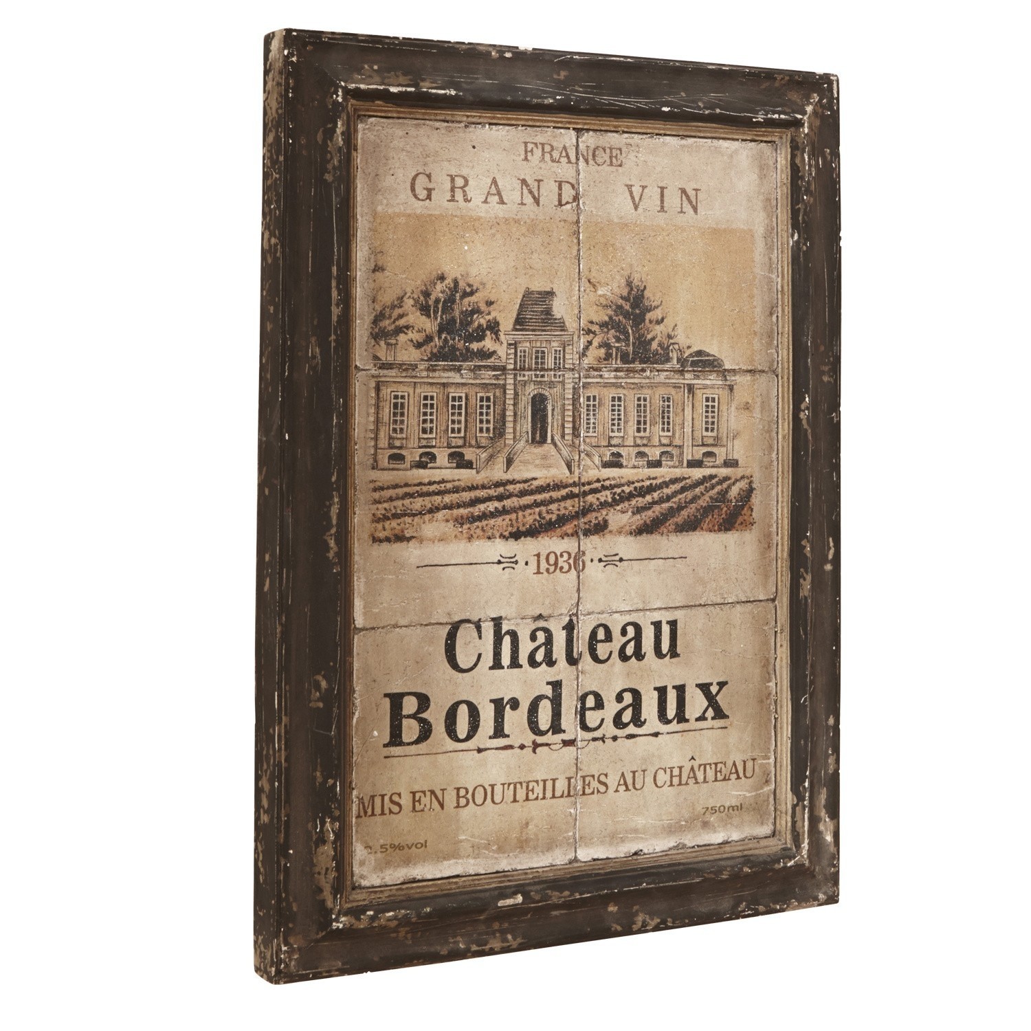 Obraz Château Bordeaux Nástěnný obraz Chateau Bordeaux ve vintage stylu s tmavým dřevěným rámem pro dekoraci