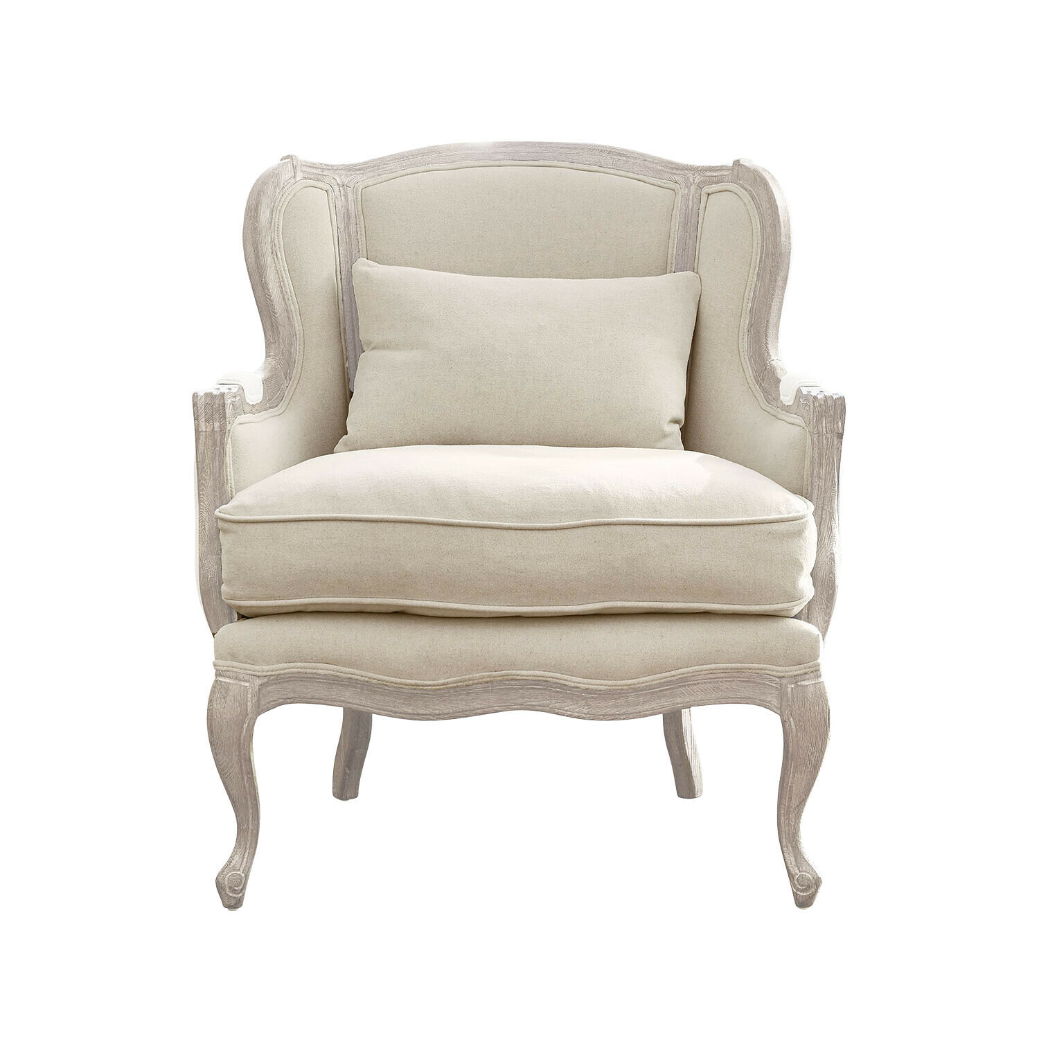Klasické křeslo Kingswinford z jasného dřeva a krémové látky, pohodlný nábytek do obývacího pokoje