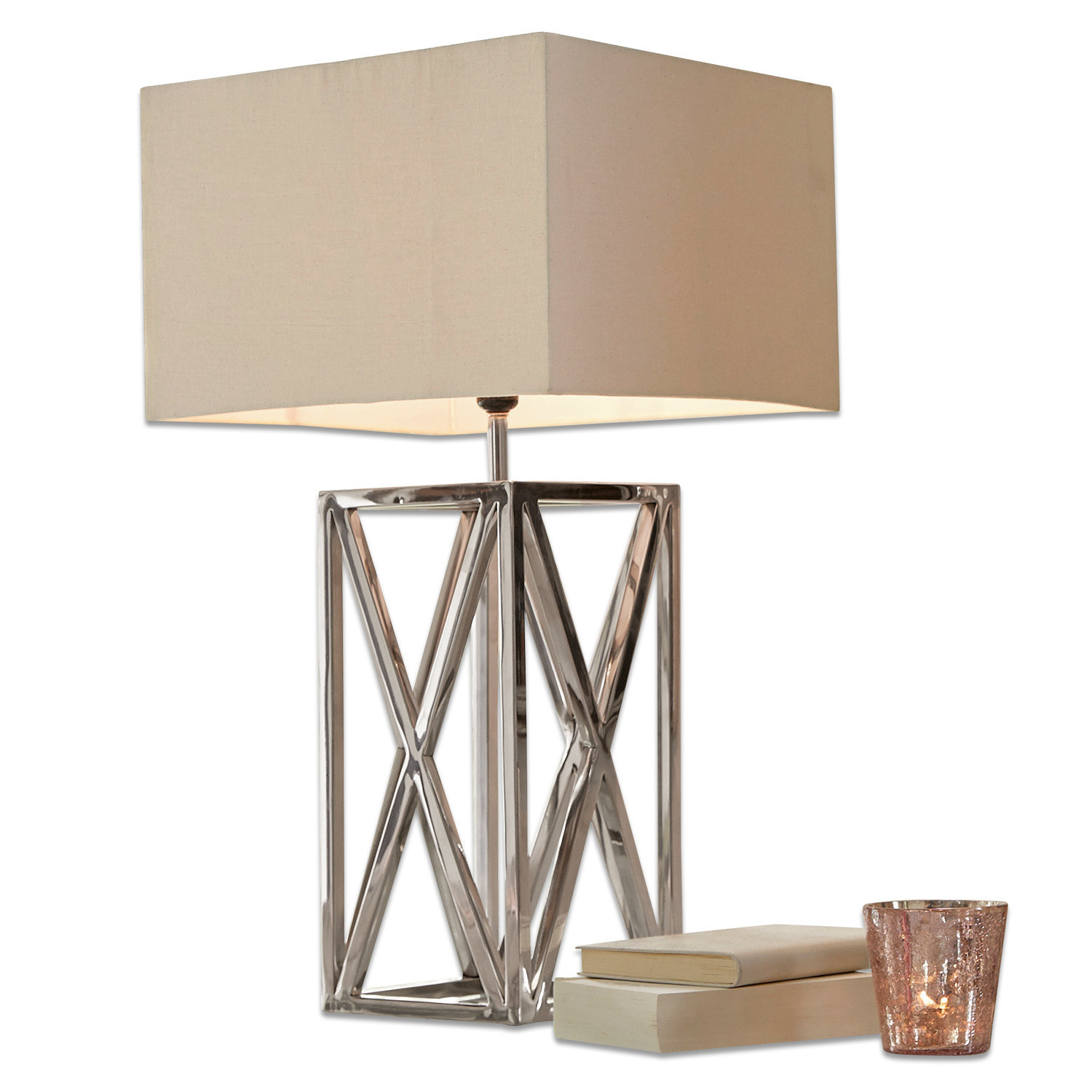 Stolní lampa Foix Moderní stolní lampa s kovovým rámem a béžovým stínidlem, osvětlení a dekorace interiéru