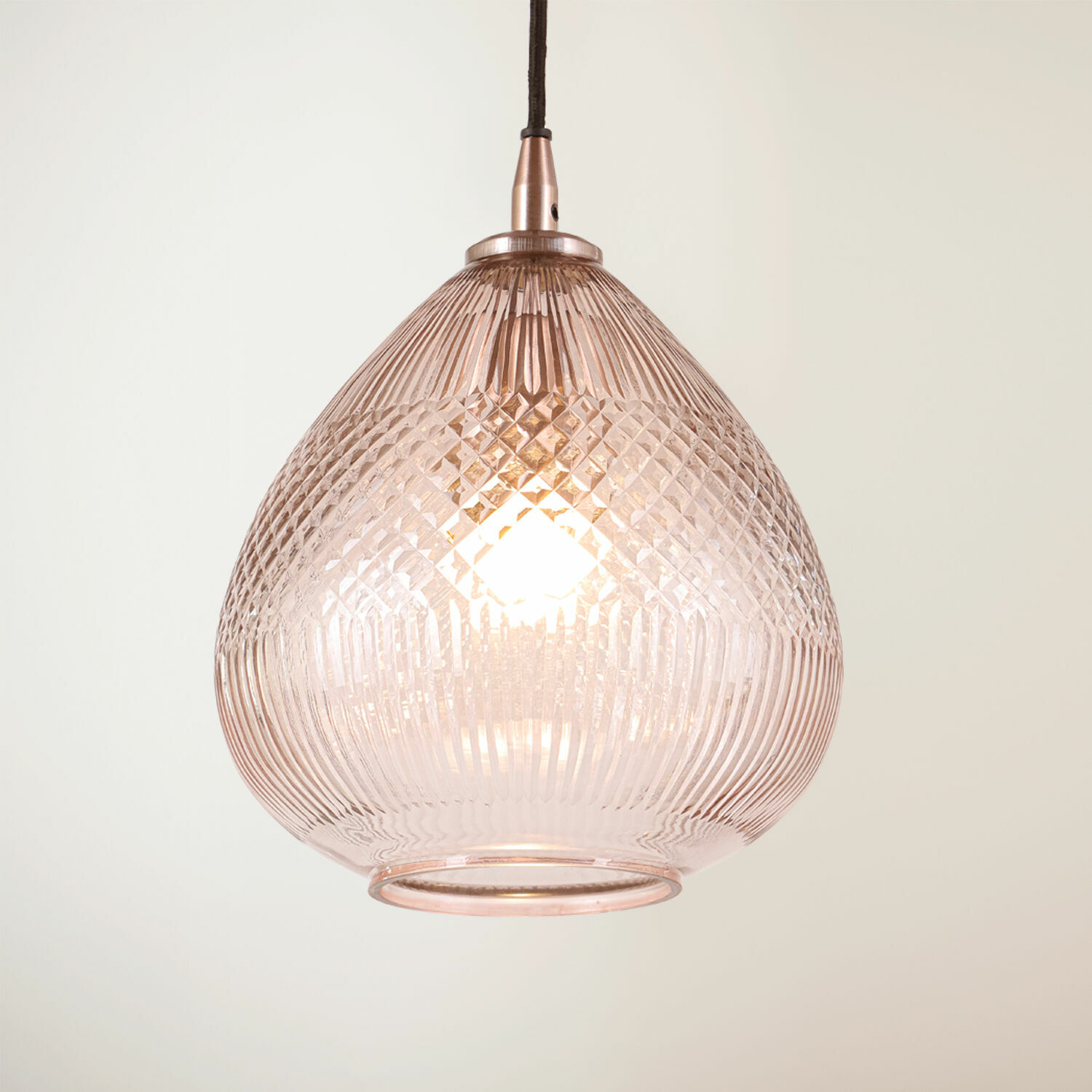 Závěsné svítidlo Drélinette Závěsná skleněná lampa s měděným povrchem a diamantovým vzorem, dekorativní stropní svítidlo