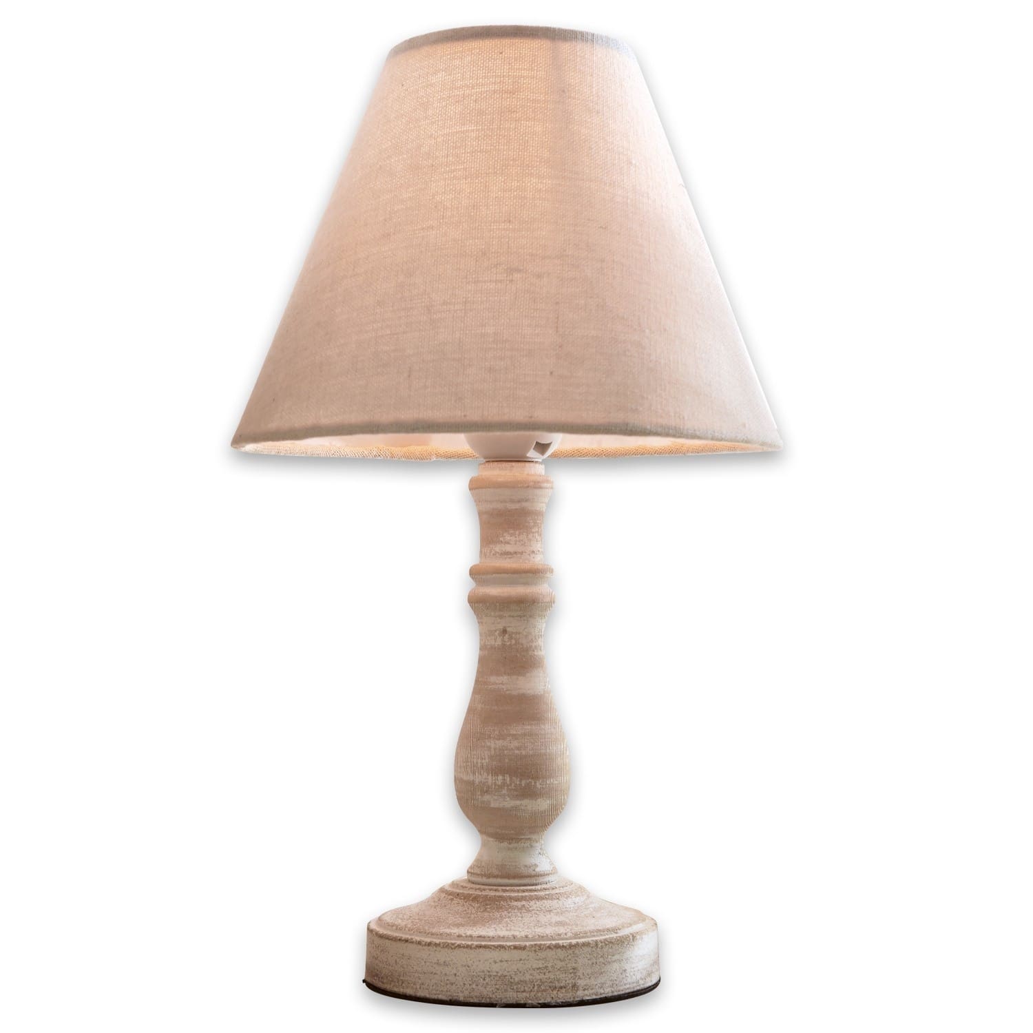 Stolní lampa Kayenta Béžová stolní lampa s látkovým stínidlem a dřevěným podstavcem ve vintage stylu