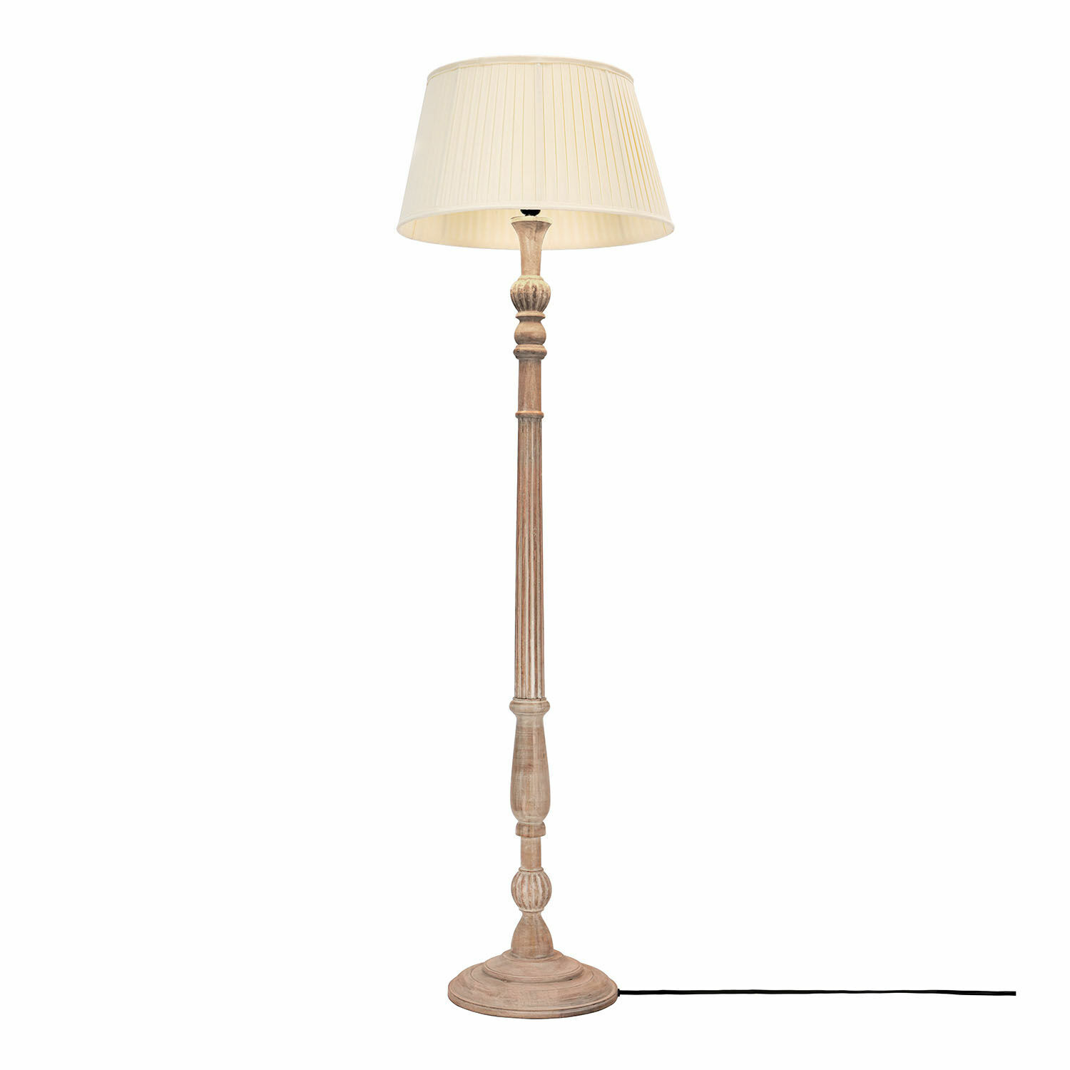 Stojací lampa Morten Stojací lampa s dřevěnou základnou a krémovým stínidlem, klasický design do obýváku