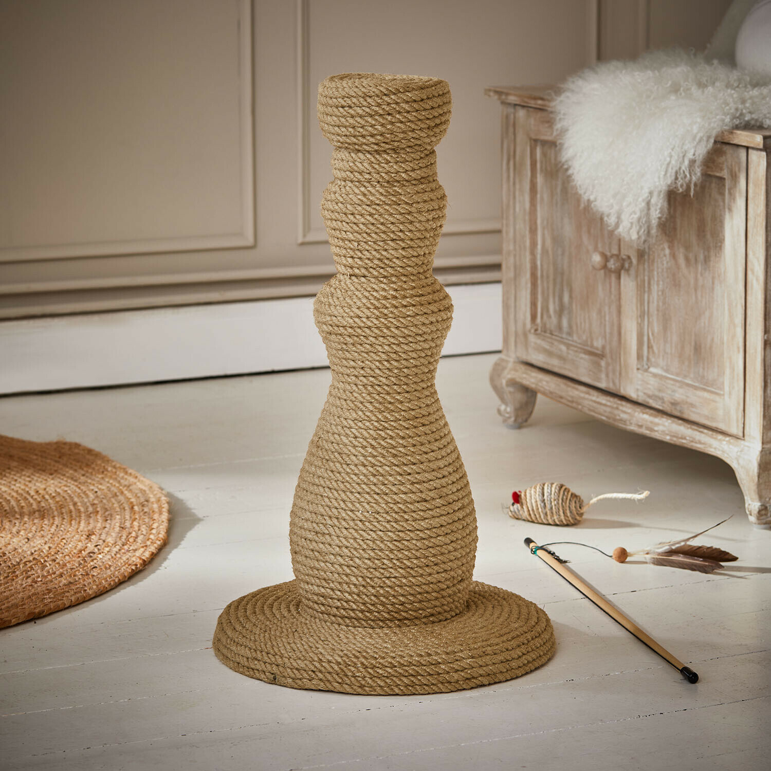 Škrabadlo pro kočky Florévine Škrabadlo pro kočky z přírodního béžového provazu, odolný a stylový doplněk do bytu