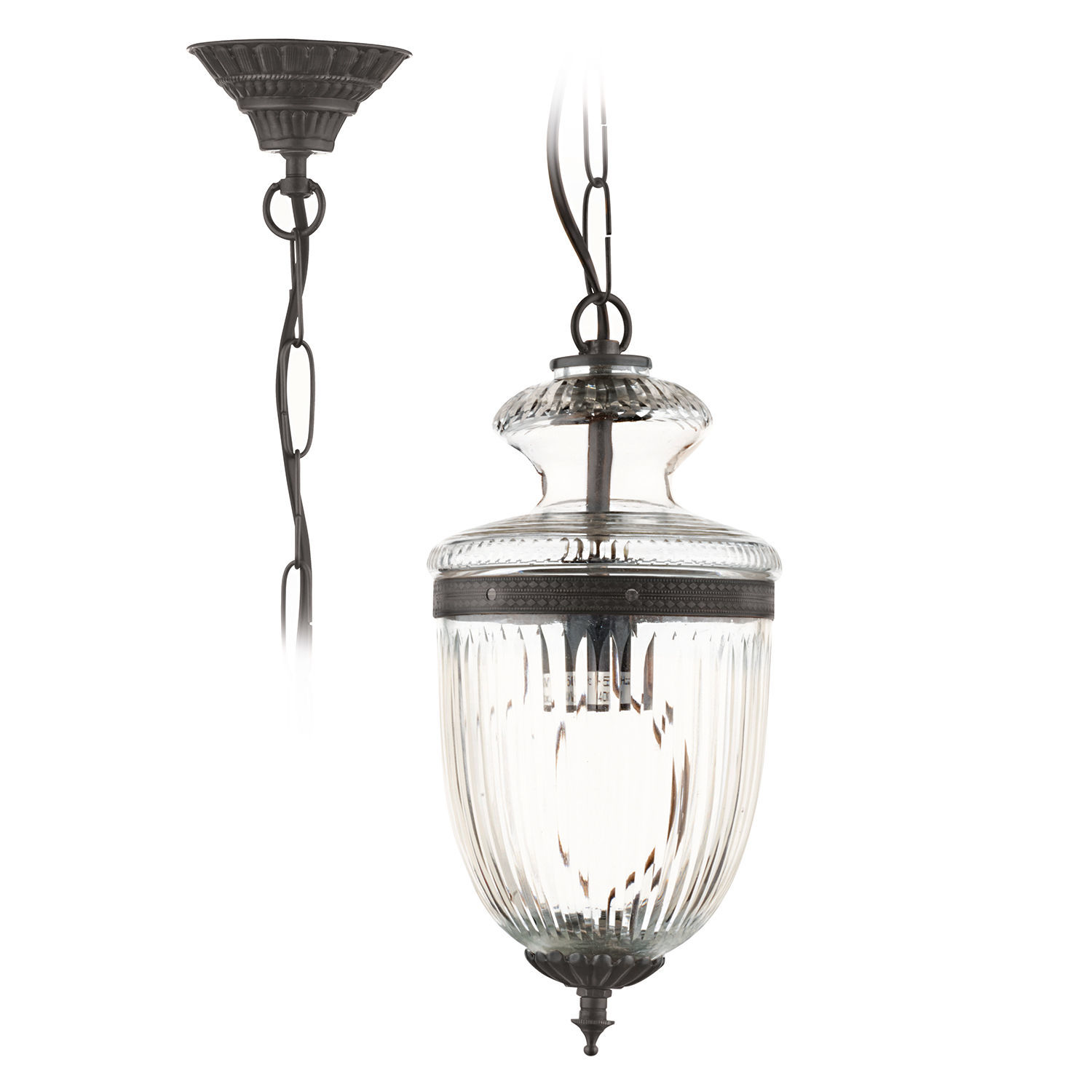 Závěsná lampa Marcel Závěsná skleněná lampa s černými kovovými prvky, dekorativní stropní svítidlo