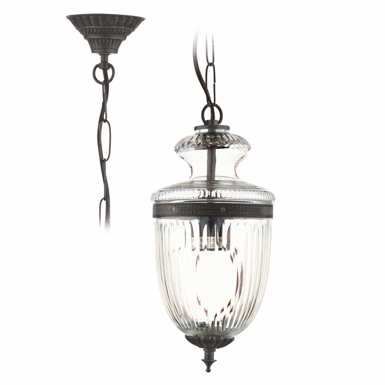 Závěsná lampa Marcel Závěsná skleněná lampa s černými kovovými prvky, dekorativní stropní svítidlo
