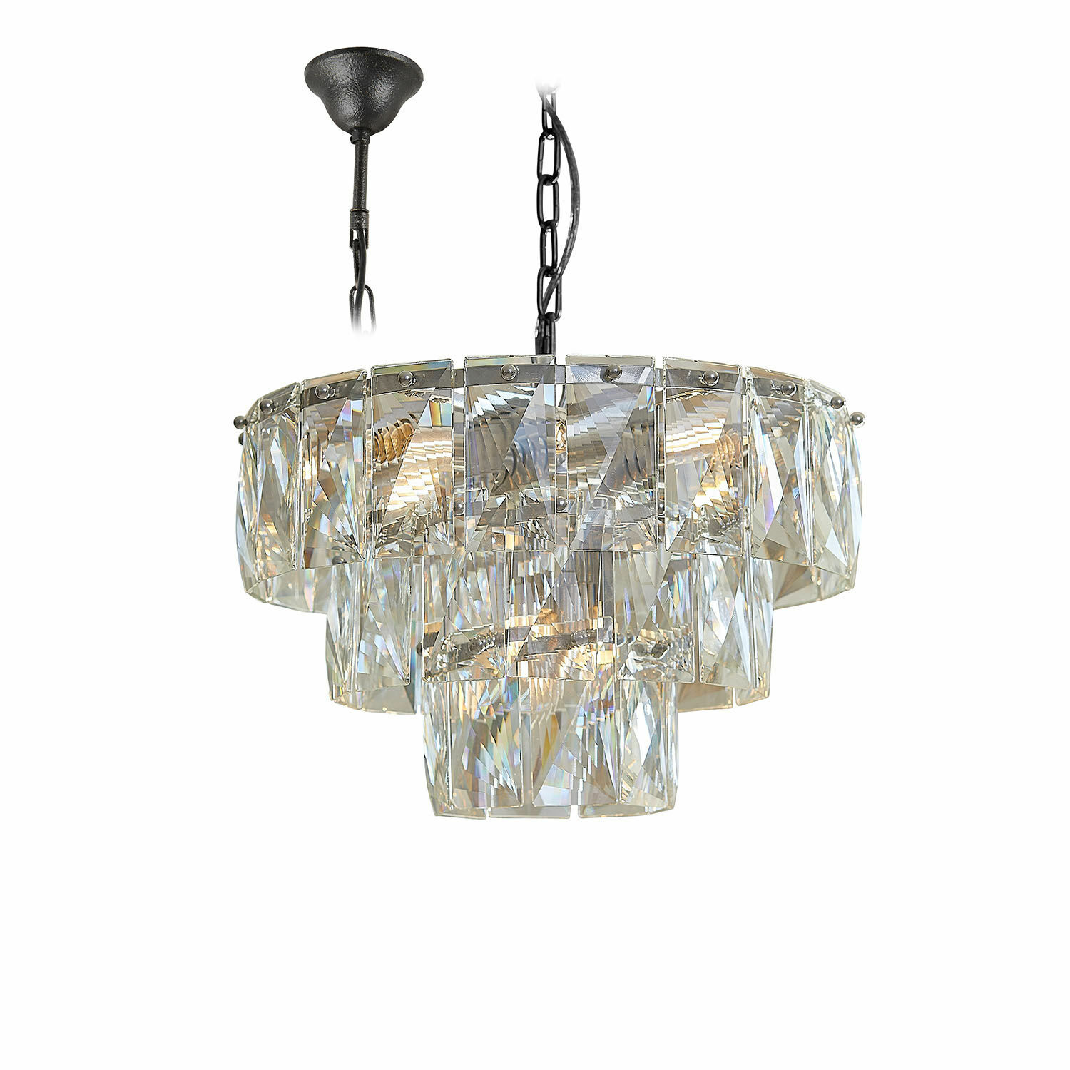 Lustr Crystalford Závěsná lampa z čirého skla a černého kovu, moderní osvětlení do interiéru