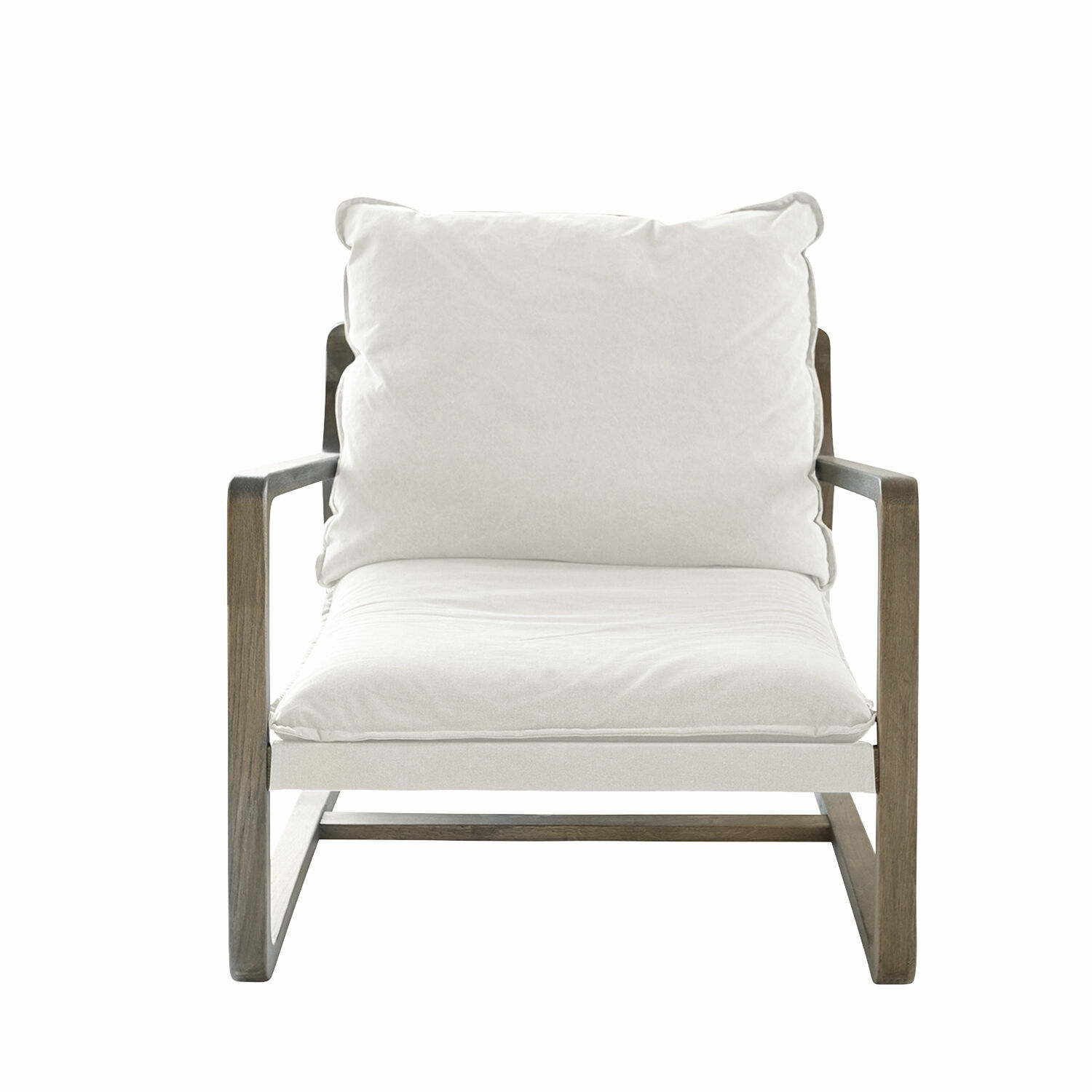 Křeslo Jowna s krémovým potahem a hnědým dřevěným rámem, pohodlný nábytek do obýváku