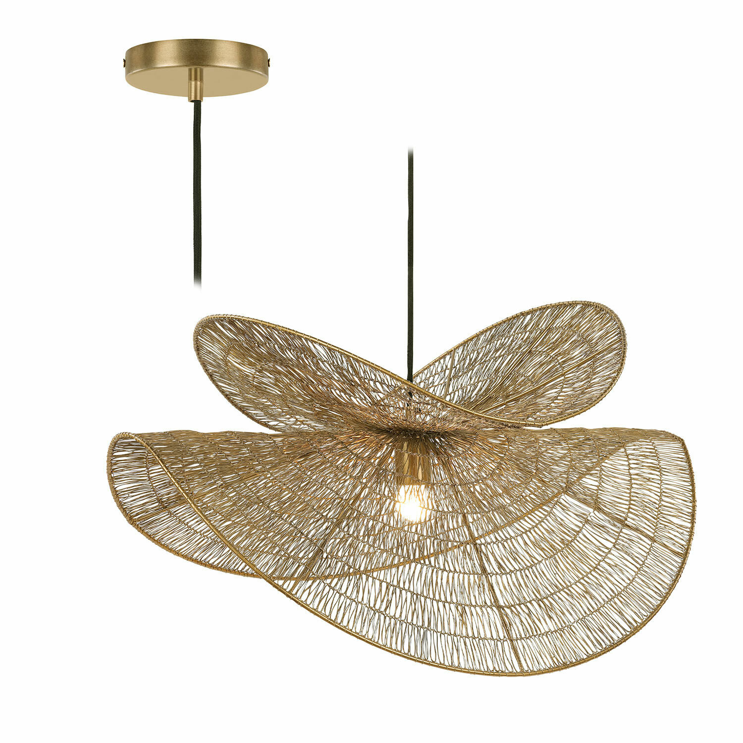 Závěsná lampa Zenlira Zlaté závěsné svítidlo s kovovým průsvitným stínidlem v moderním stylu do obývacího pokoje