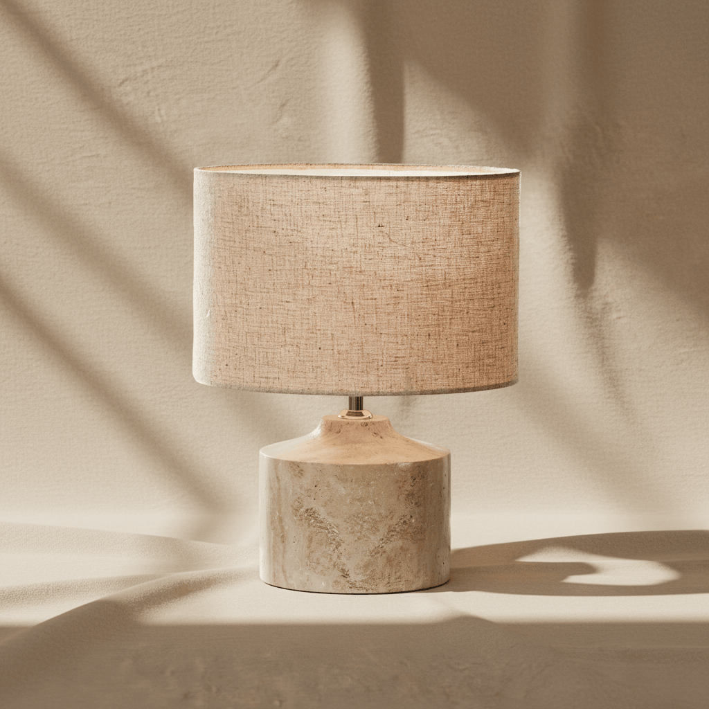 Stolní lampa s béžovým stínidlem a mramorovým podstavcem v přírodní barvě pro interiérovou dekoraci