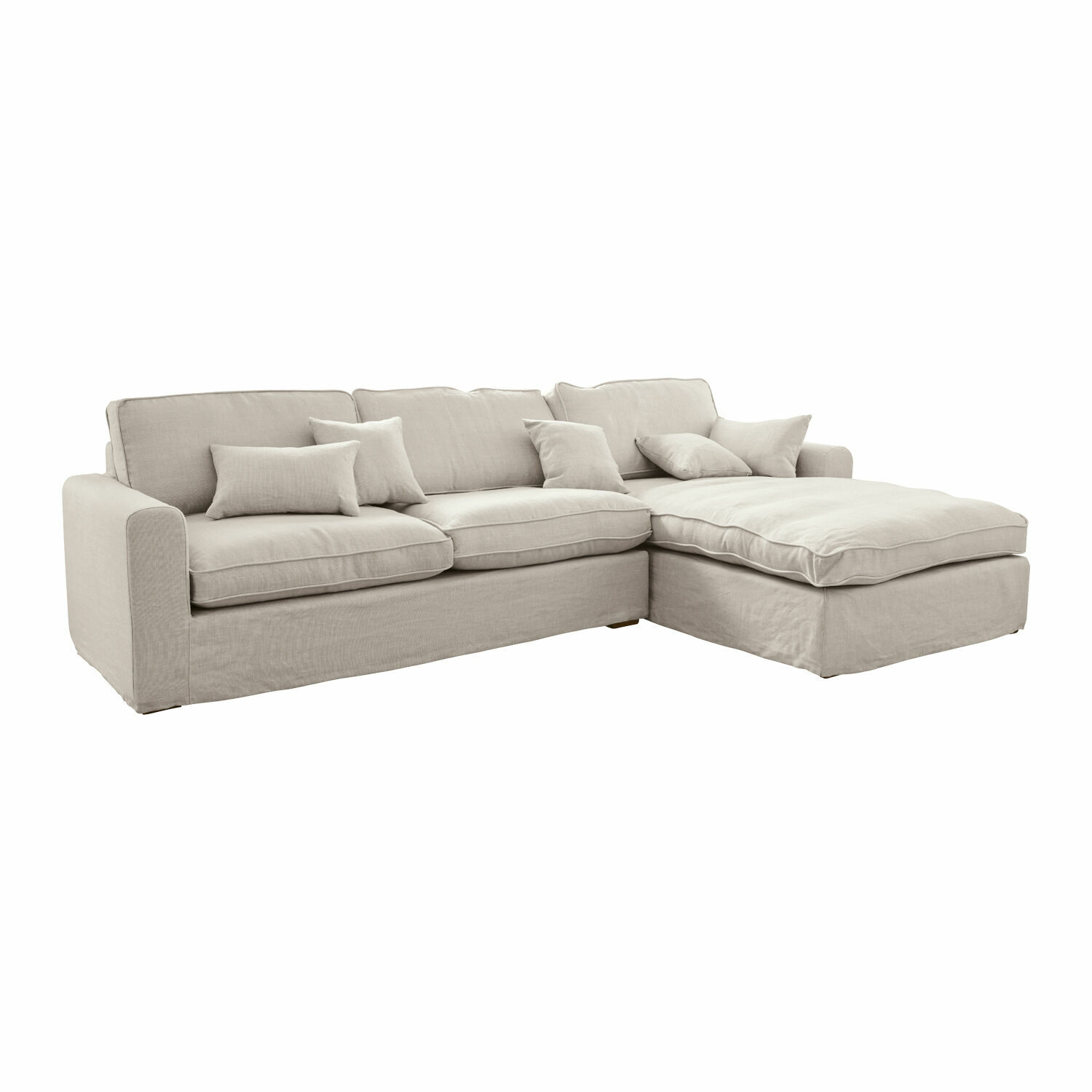 Pohovka Seaford Béžová rohová pohovka z látky s měkkými polštáři, pohodlný nábytek do obýváku