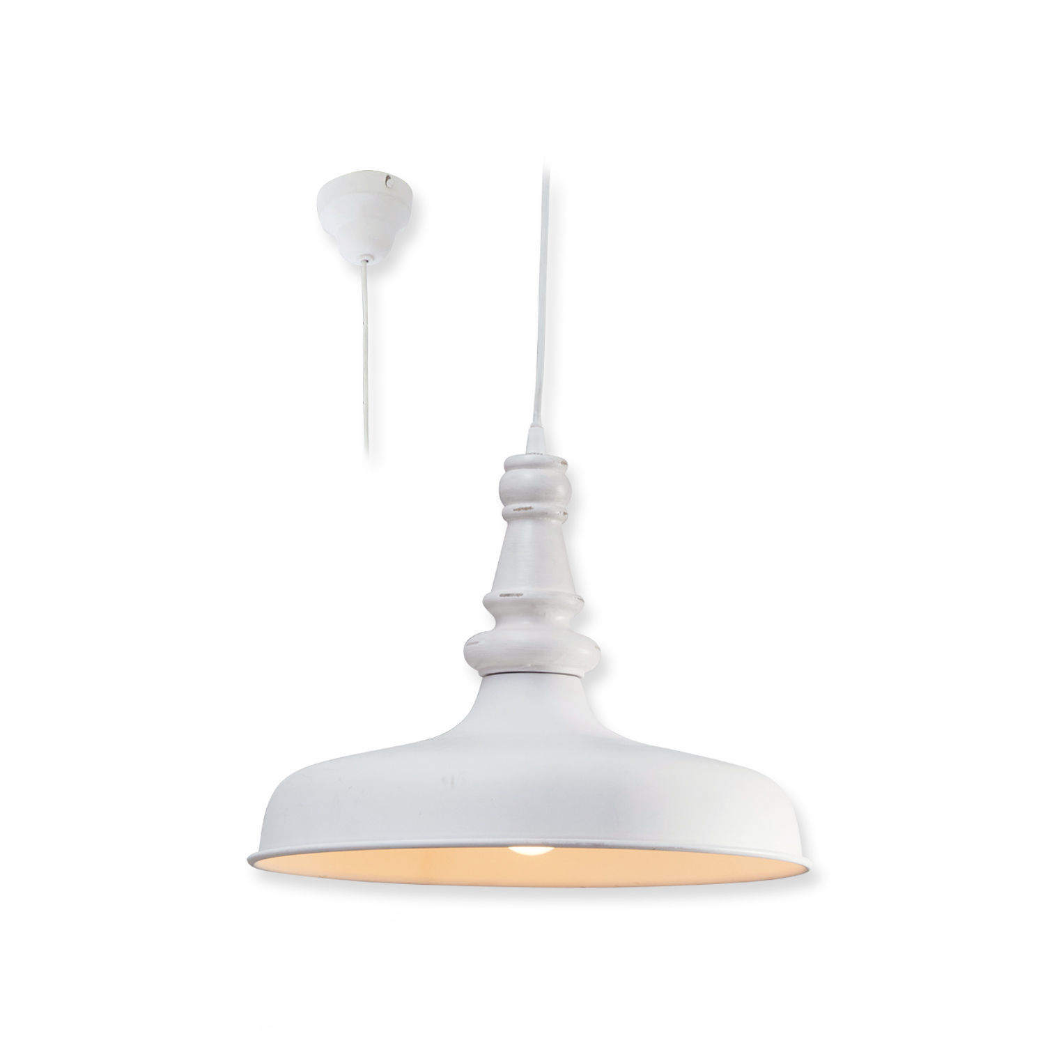 starožitná bílá Závěsná lampa Camryn z kovu v antickém bílém, stylové stropní osvětlení do obývacího pokoje