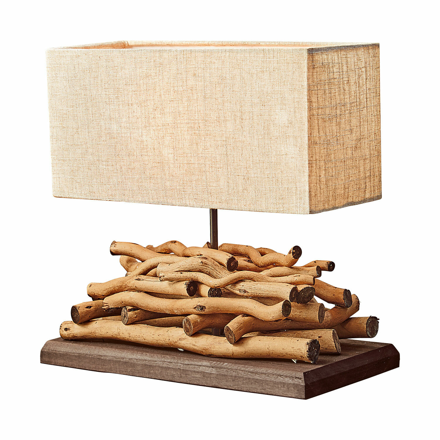 lněná/hnědá Stolní lampa Caribou z přírodního dřeva s béžovým stínidlem, dekorativní osvětlení do obýváku