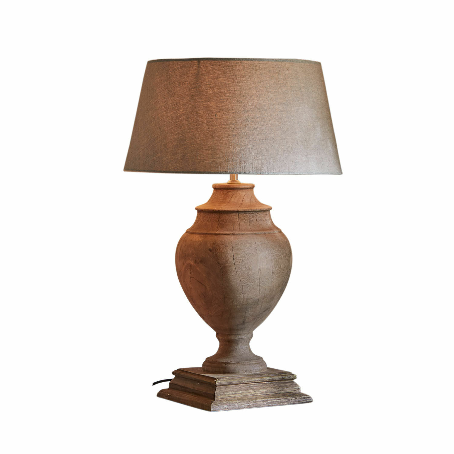 Stolní lampa Sauverny Stolní lampa s dřevěným podstavcem a béžovým stínidlem, dekorativní osvětlení do obýváku