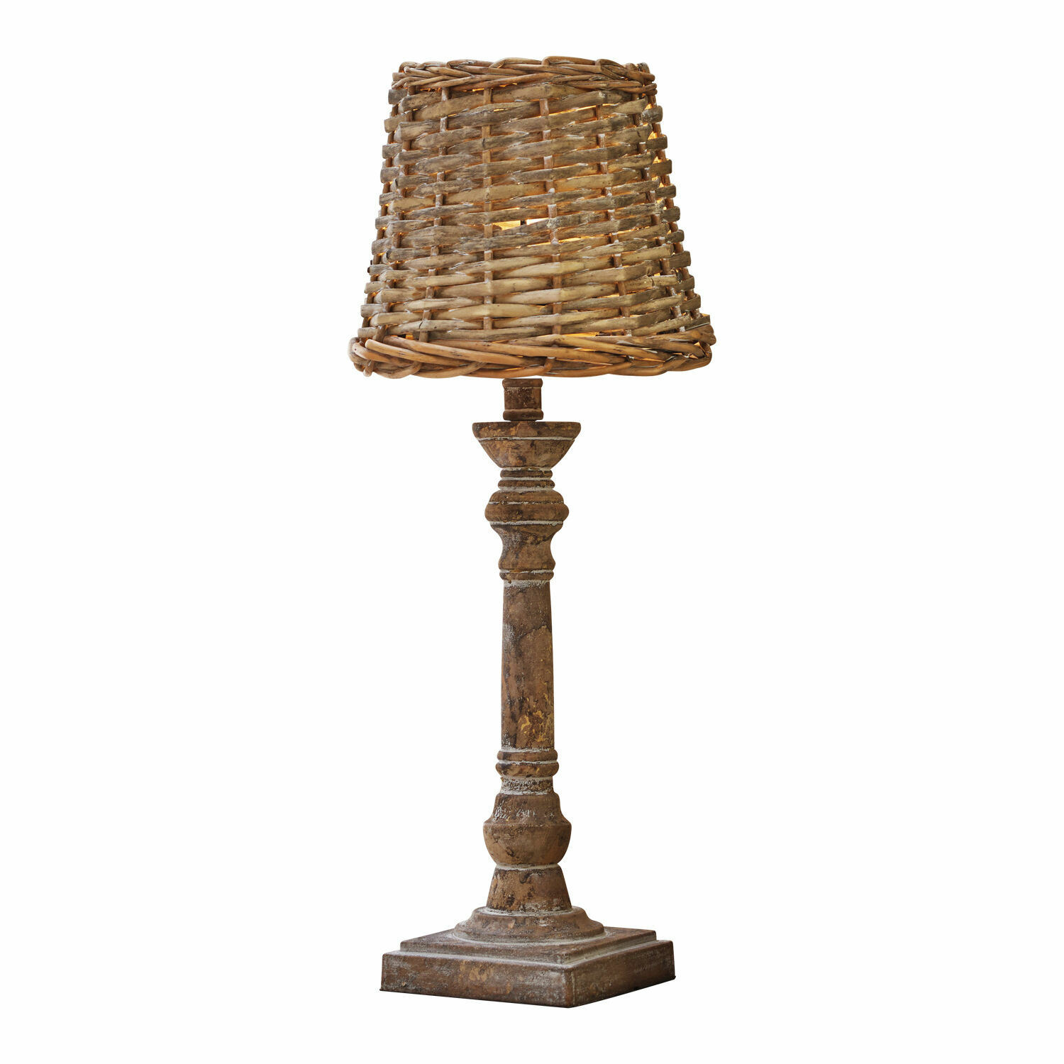 hnědá/starožitná hnědá Hnědá stolní lampa Noelie s proutěným stínidlem a dřevěným podstavcem pro domácí dekoraci